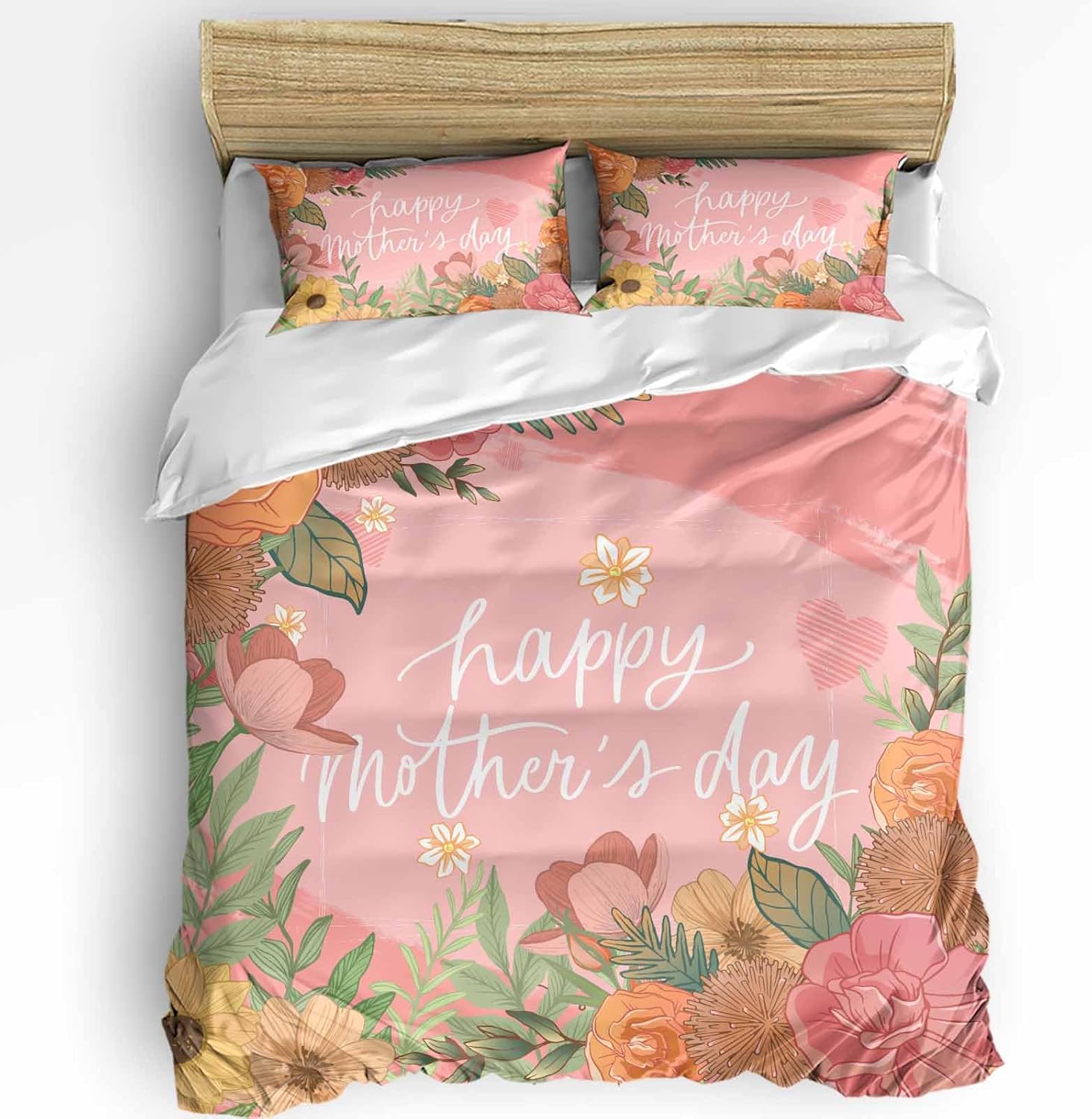 ZOE GARDEN Retro Sunflowers Floral Pink Duvet Cover Set