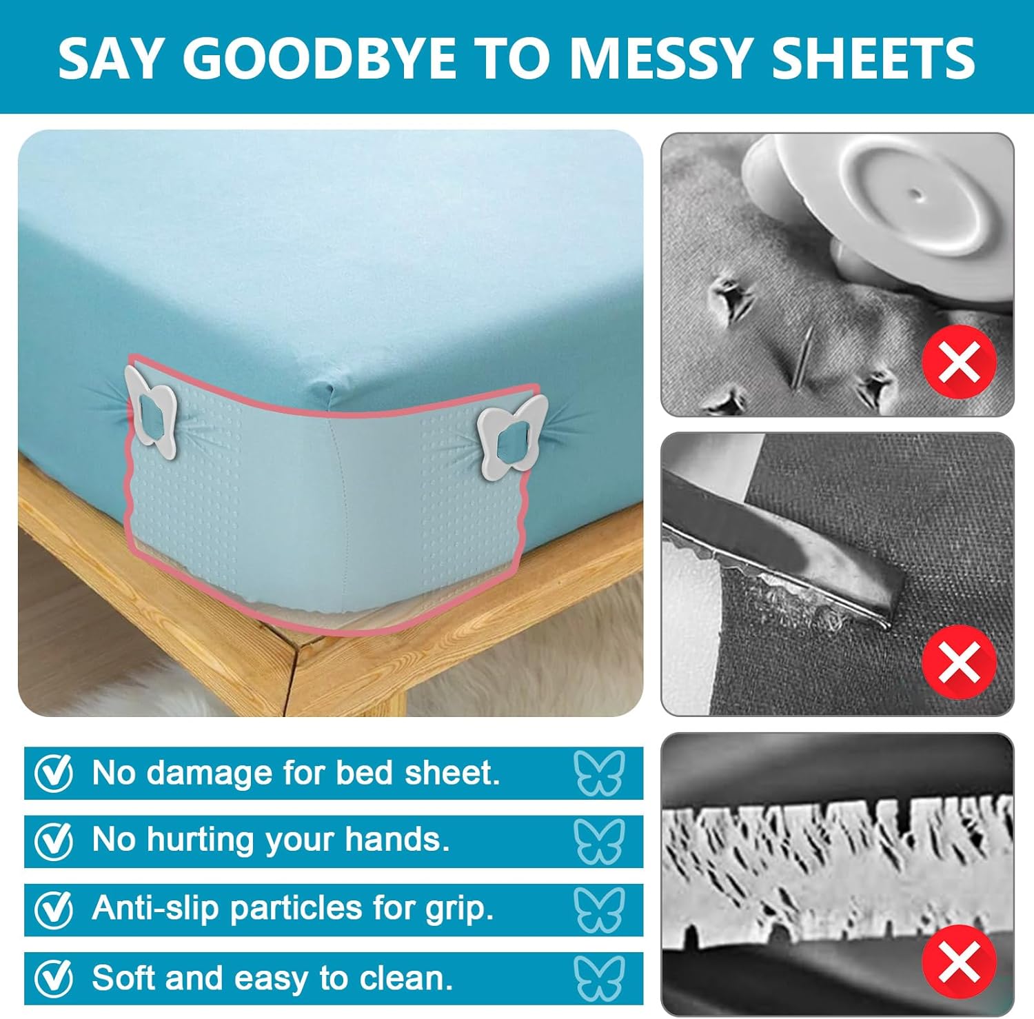 Adjustable Bed Sheet Holder with Patent Lock White
