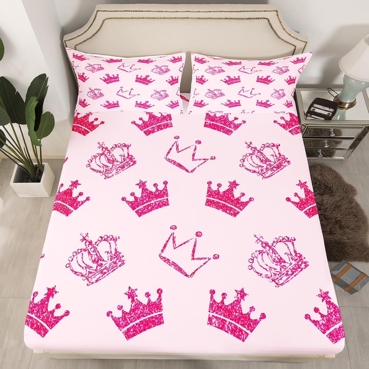 Castle Fairy Cartoon Crown Graffiti Bed Sheet Set for Kids