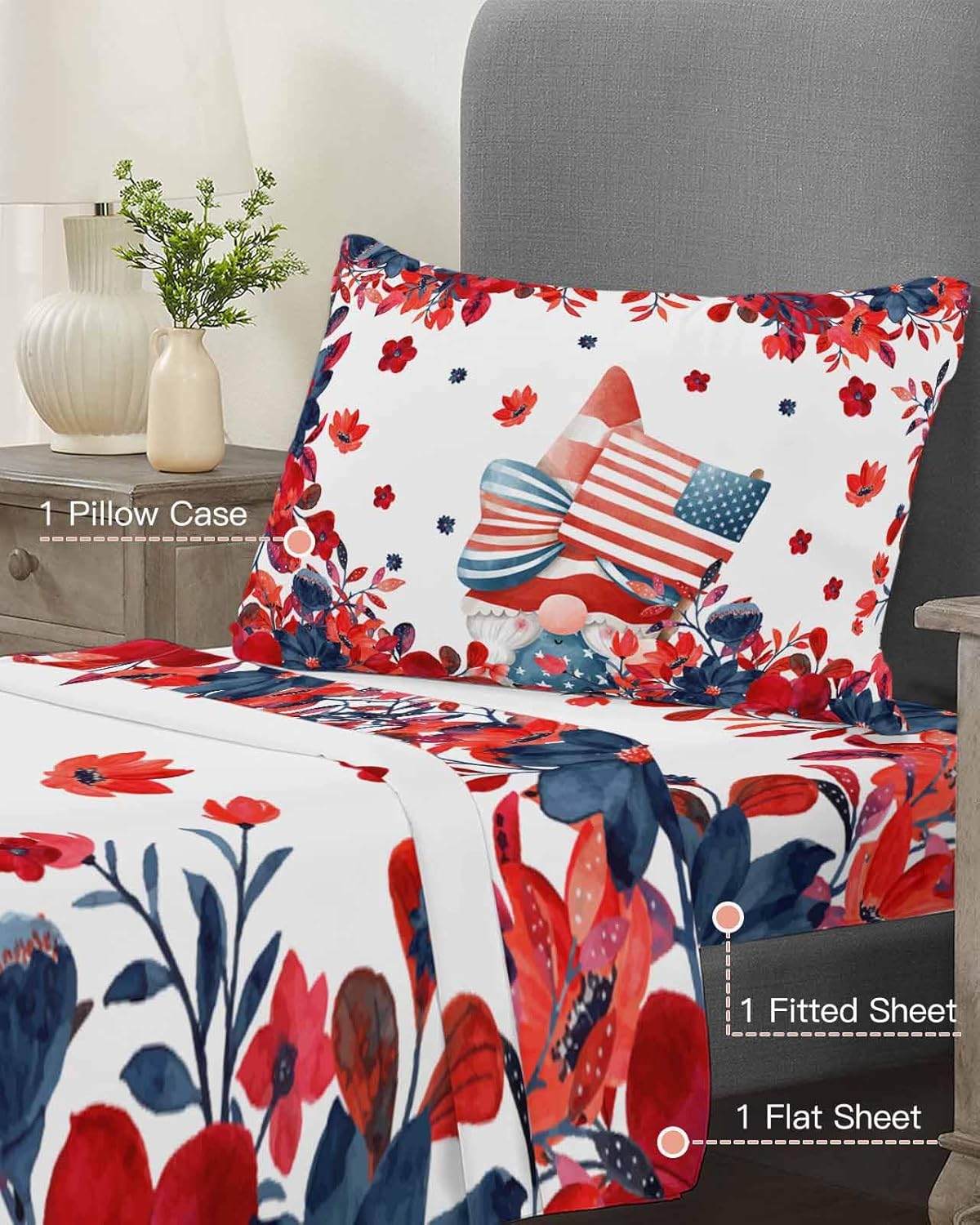 Boanket 4th of July Gnomes Twin XL Sheet Set