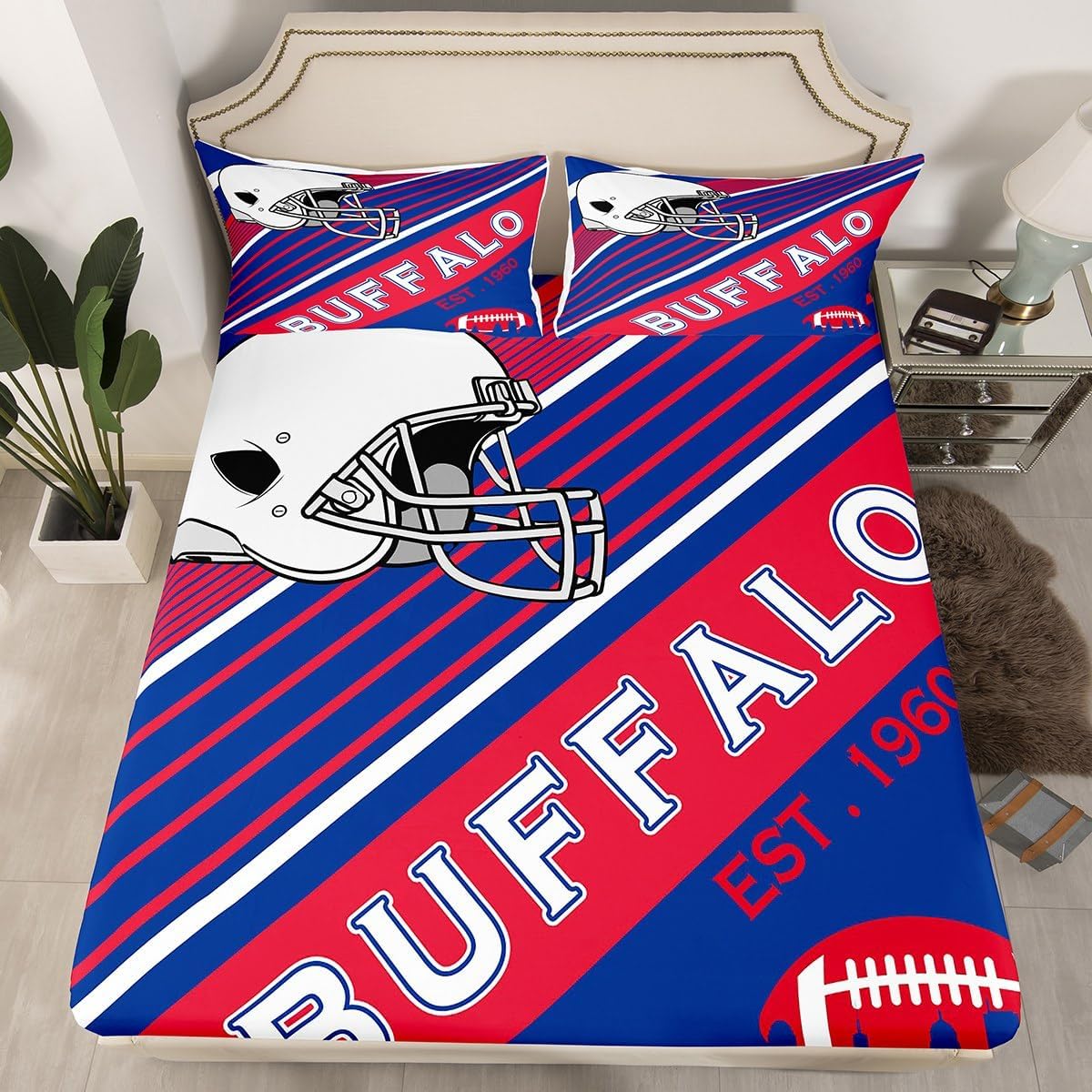 Erosebridal Boys Football Sheet Set Blue Red