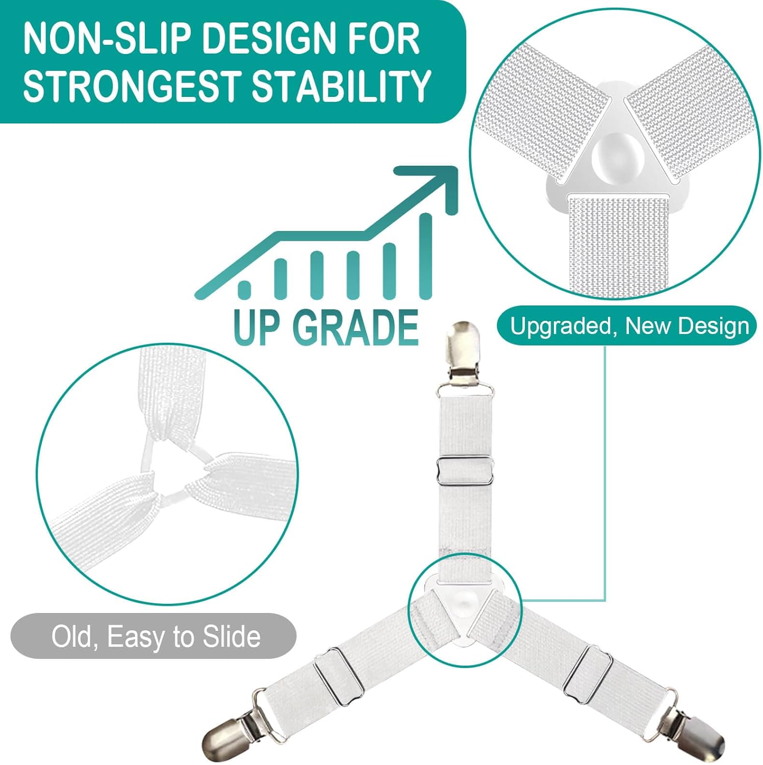 Heavy Duty Bed Sheet Holder Straps with Adjustable Clamps