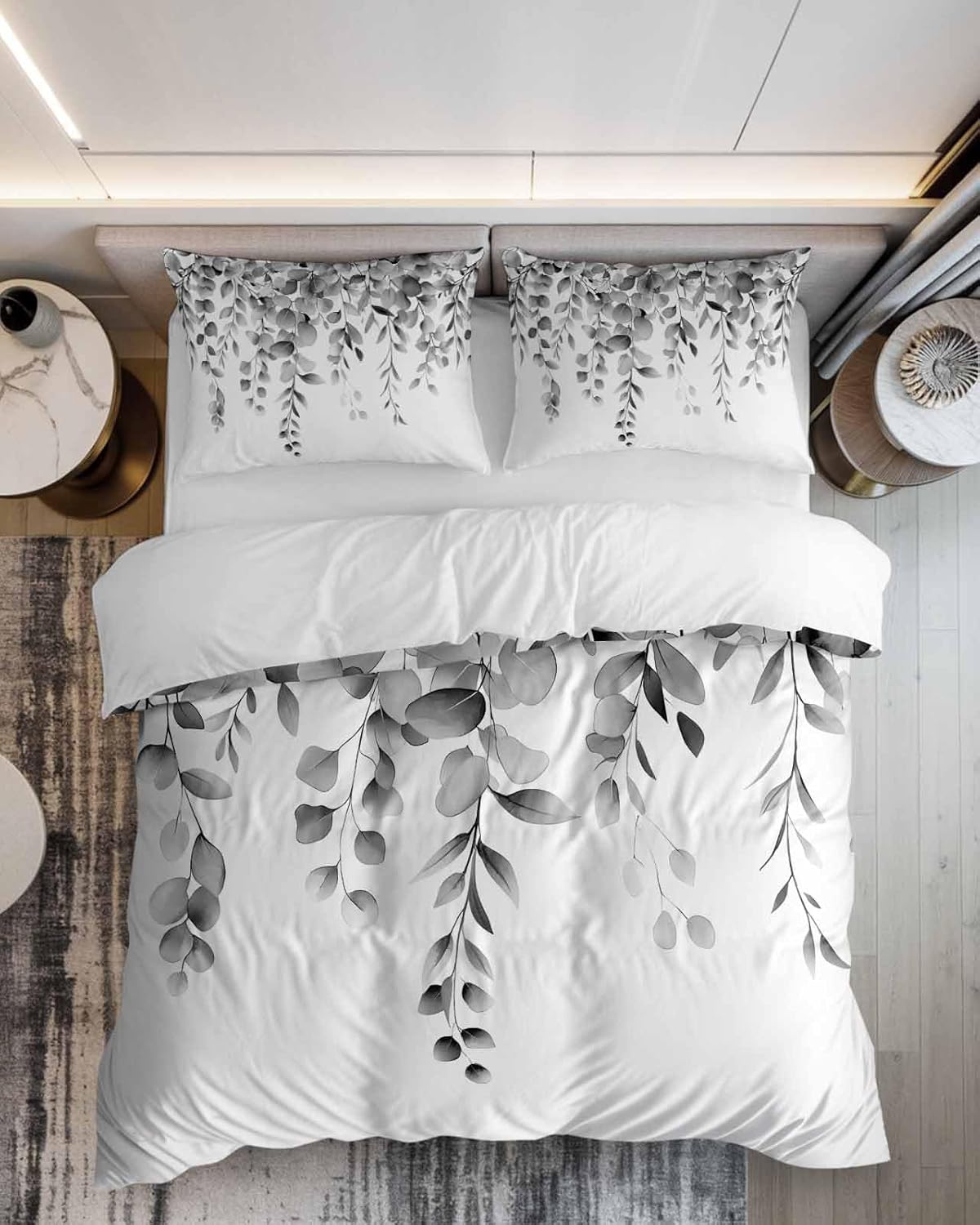 ZOE GARDEN Grey Eucalyptus Duvet Cover Set Full Size 3 Piece