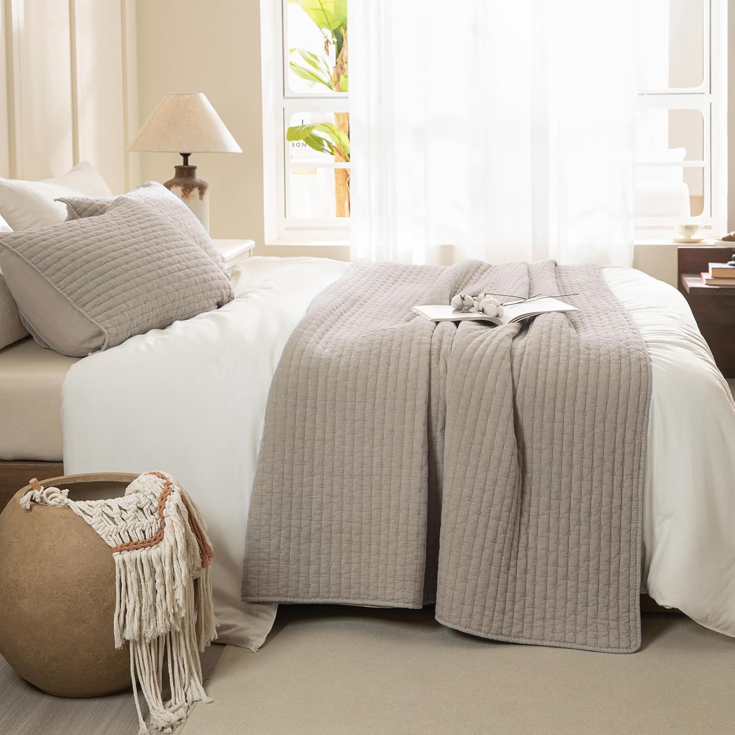 Sanracie King Size Quilt Set 3PCS Linen Crinkle