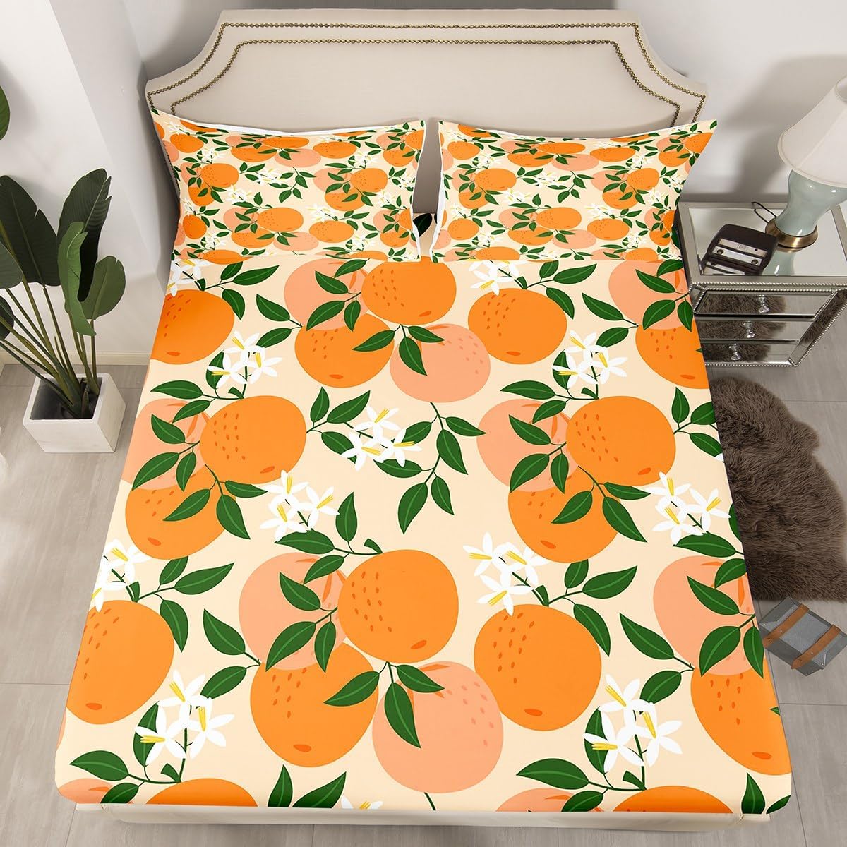 Feelyou Cartoon Orange Bedding Set for Kids 4pcs