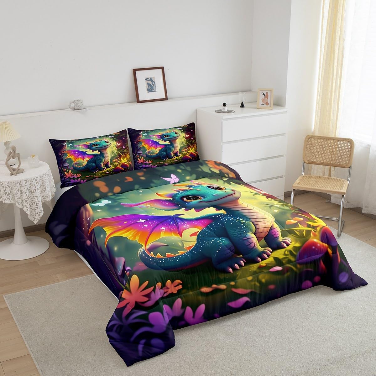 Castle Fairy Cute Dragon Comforter Set Twin Size Fantasy Bedding