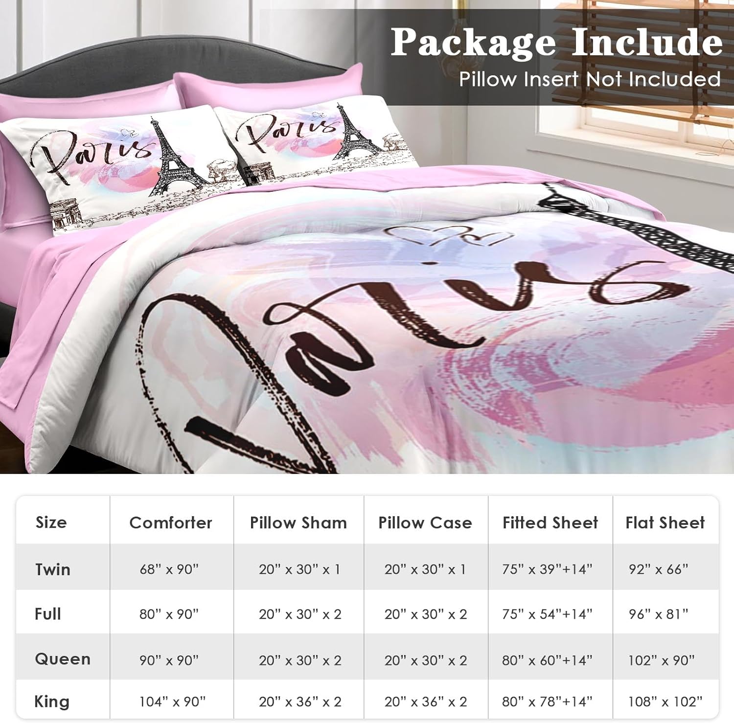 Pamnest Comforter Set King Size with Eiffel Tower Design