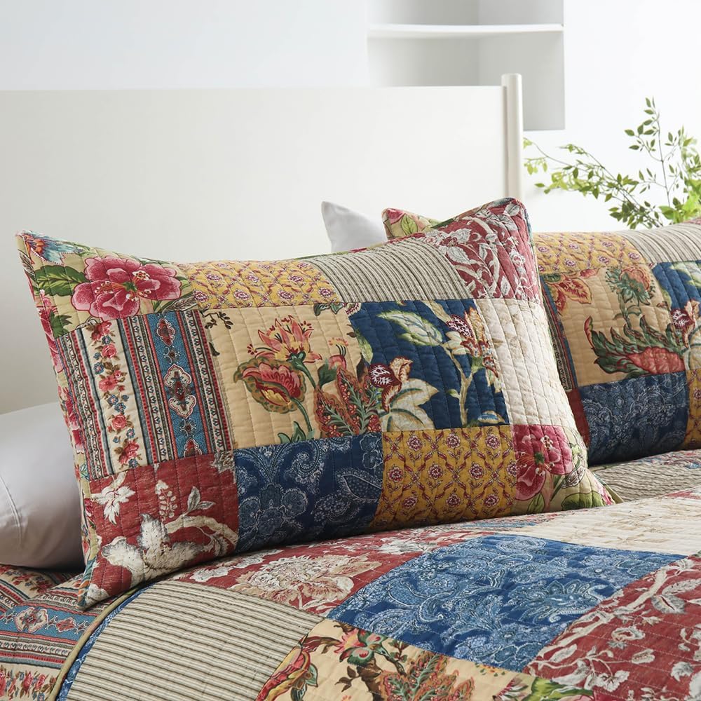 VISIMISI Cotton Patchwork Quilt Set 3 Pieces Reversible King Size