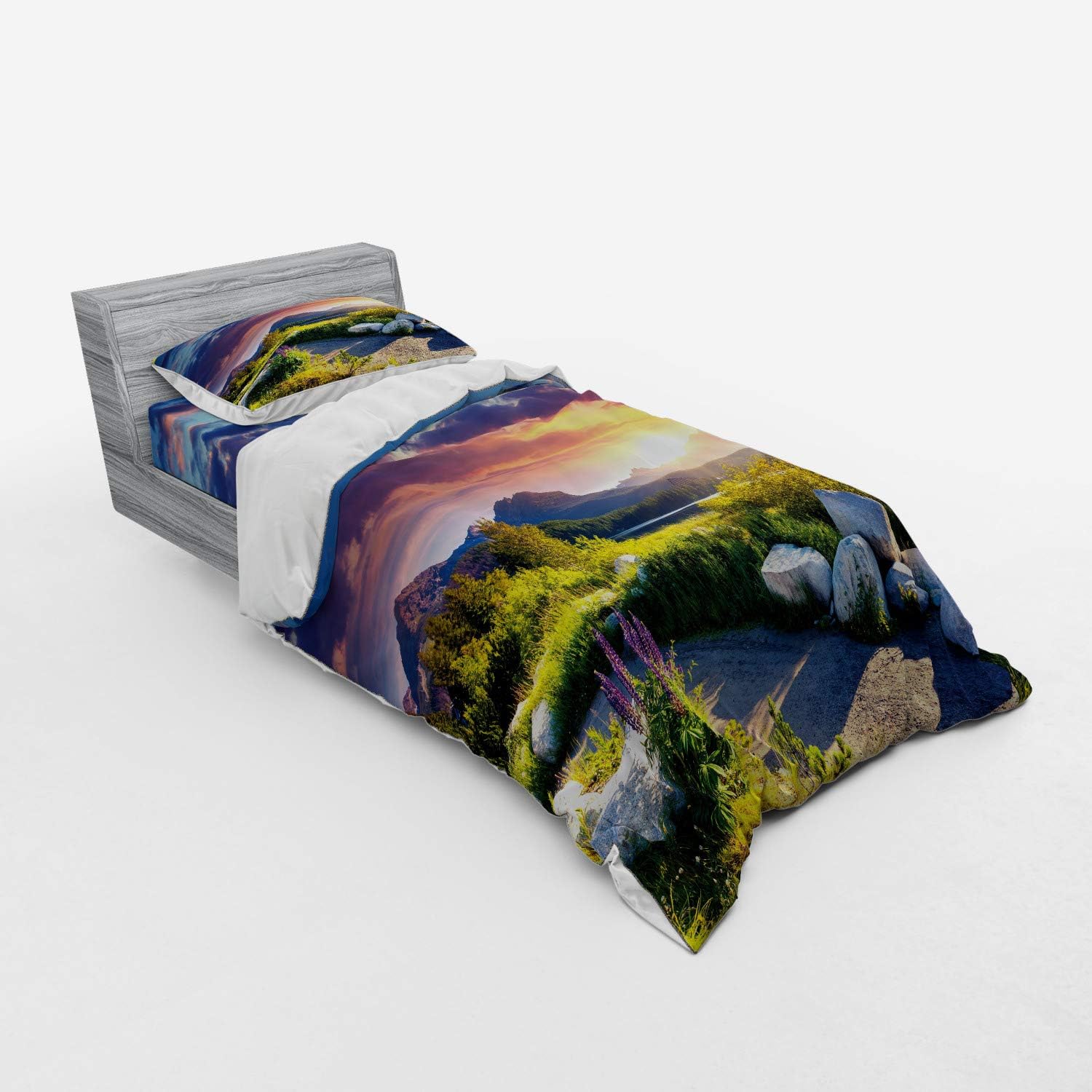 Ambesonne Nature Duvet Cover Set - Fern Green Blue Lilac