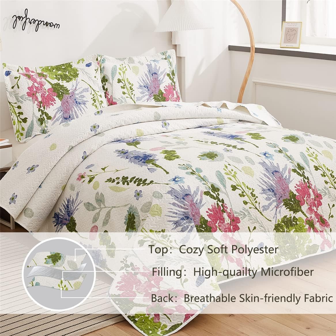 Green Essen Lightweight Botanical Bedspread Set King Size