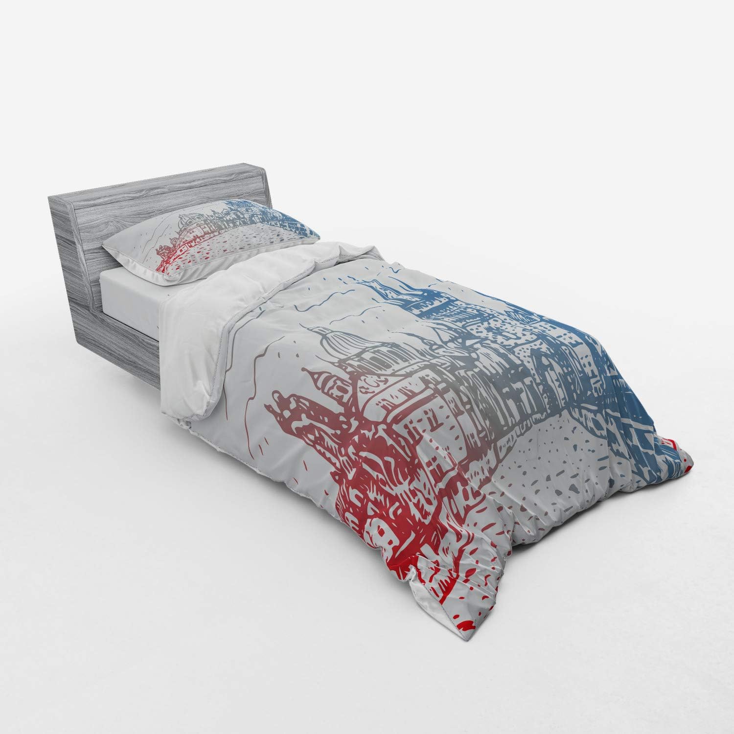 Ambesonne Prague Duvet Cover Set Twin XL Vermilion Blue