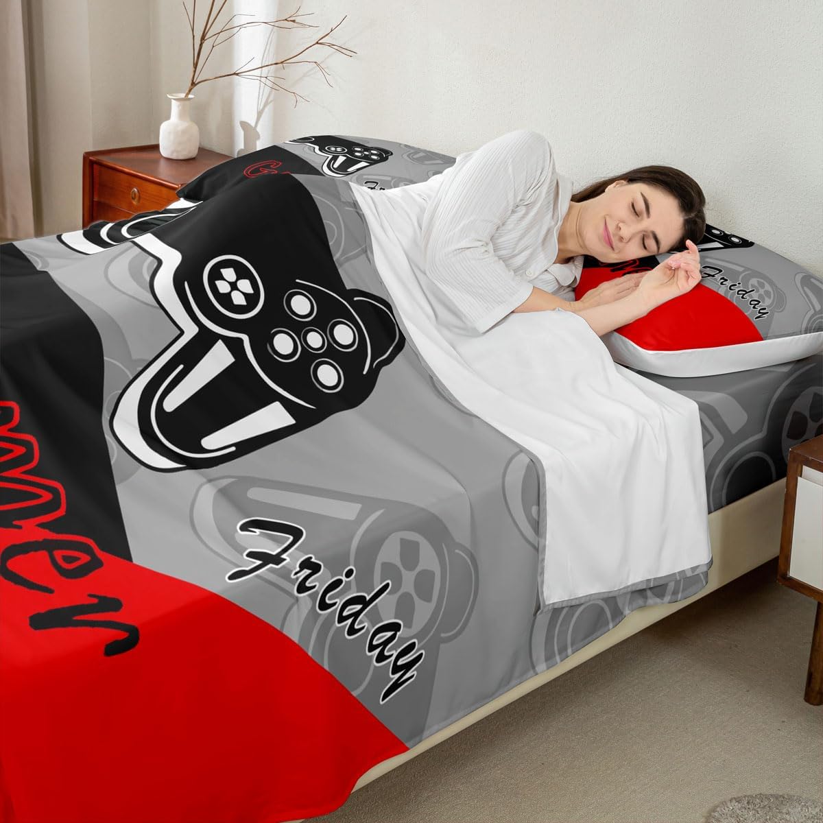 Feelyou Kids Gamer Bed Sheet Set Red Black King