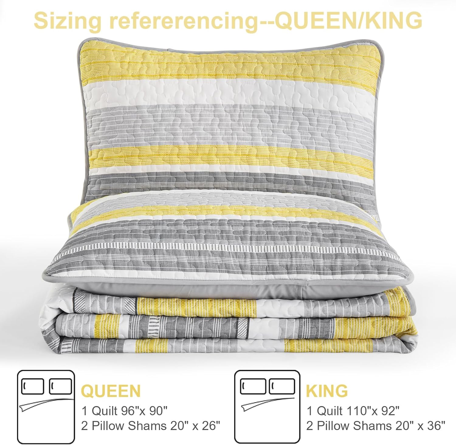Djoymock Quilt Set Queen Size 3 Piece Fall Striped Bedding Set