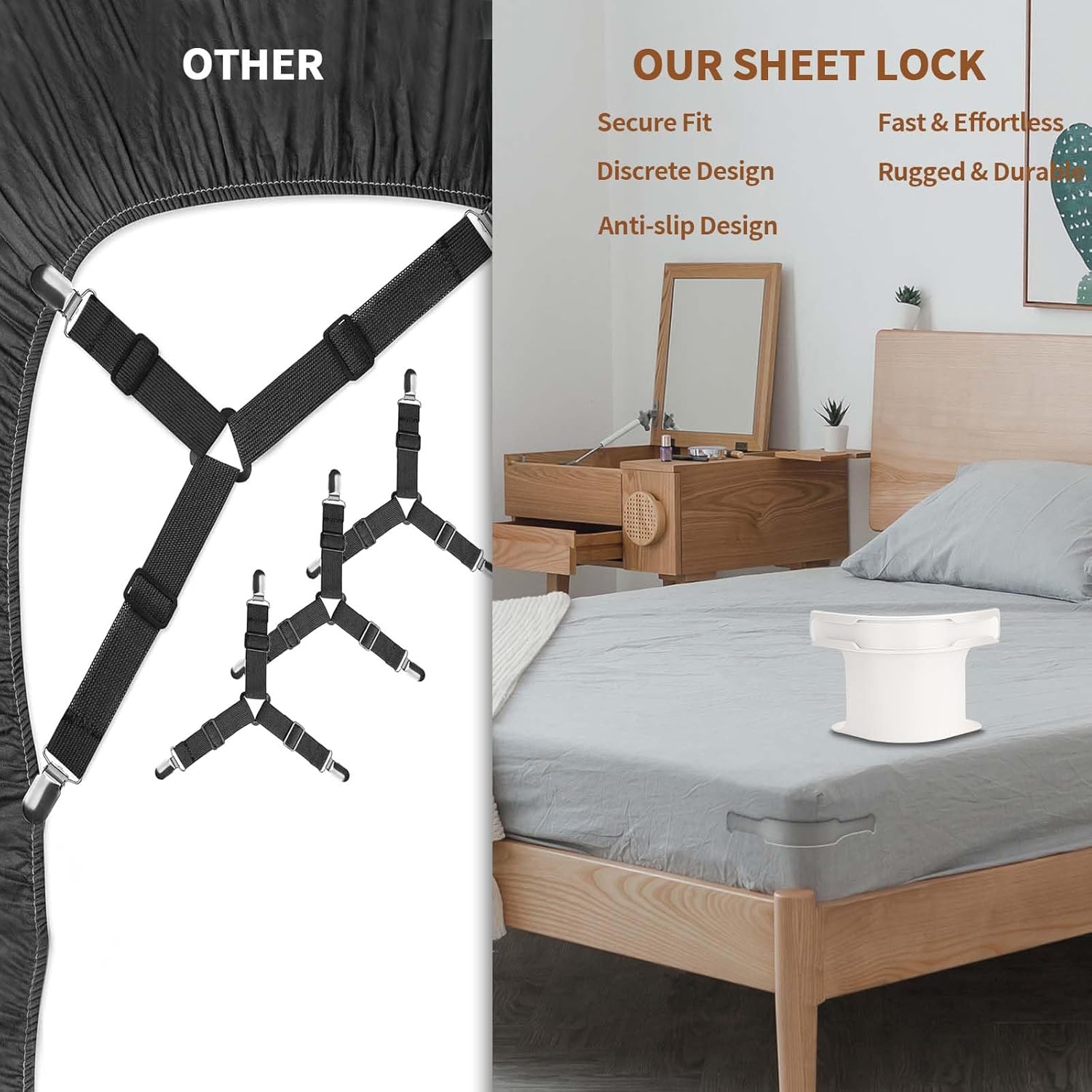 REBLEU Bed Sheet Holders 4Pack - Heavy Duty White Sheet Clips