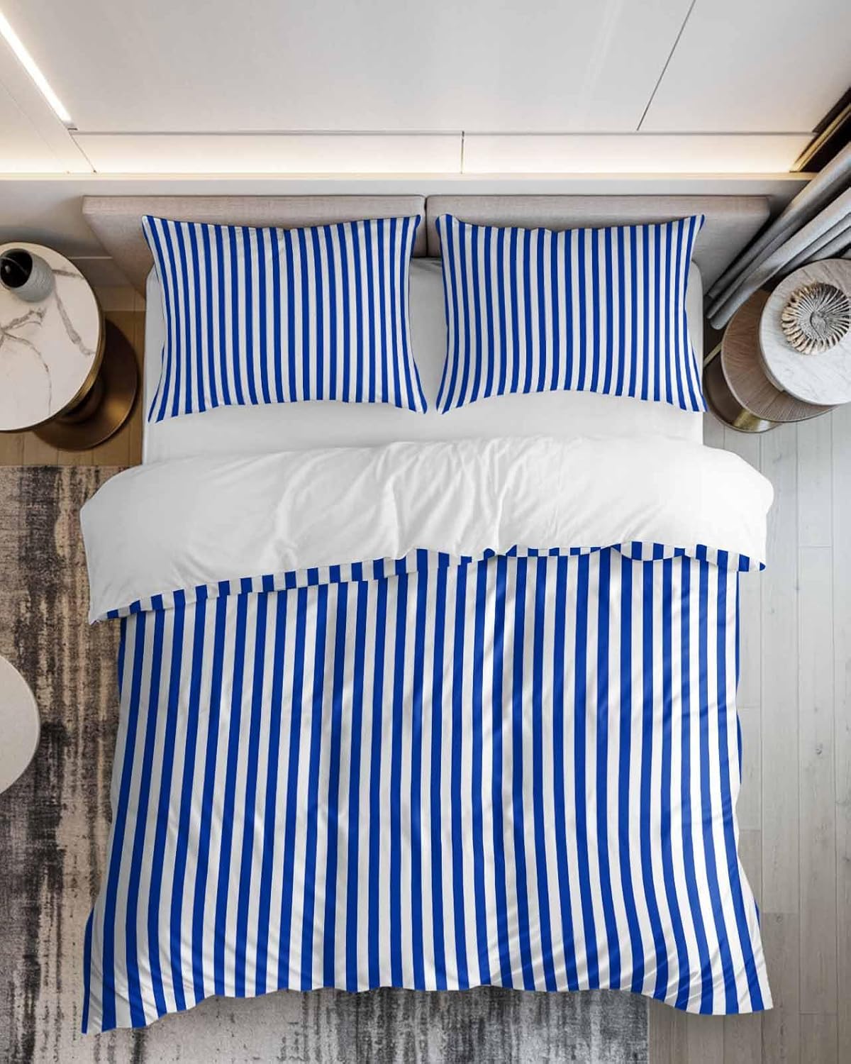 ZOE GARDEN Navy Blue Stripe Duvet Cover Set 3 pcs