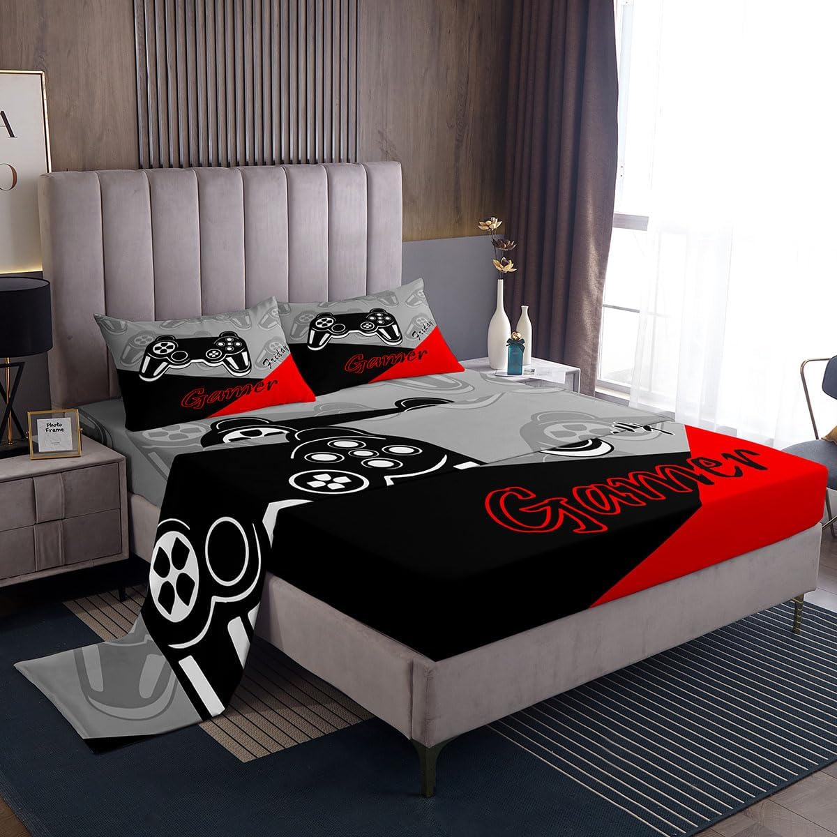 Feelyou Kids Gamer Bed Sheet Set Red Black King