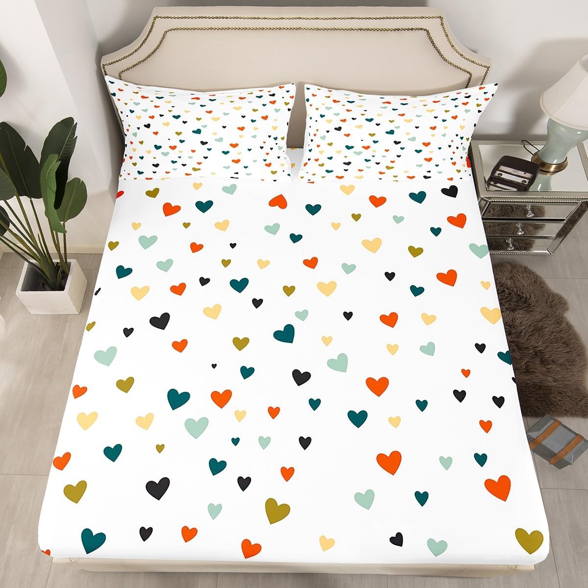 Feelyou Heart Bed Sheet Set King Size for Kids