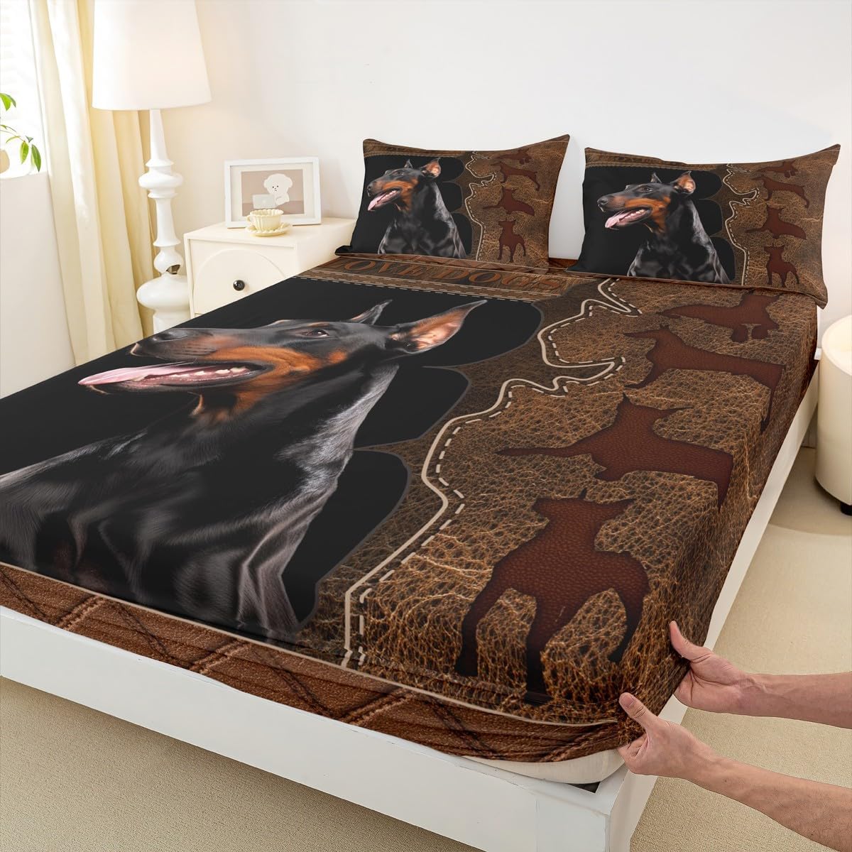 Homewish 3D Doberman King Size Bed Sheet Set