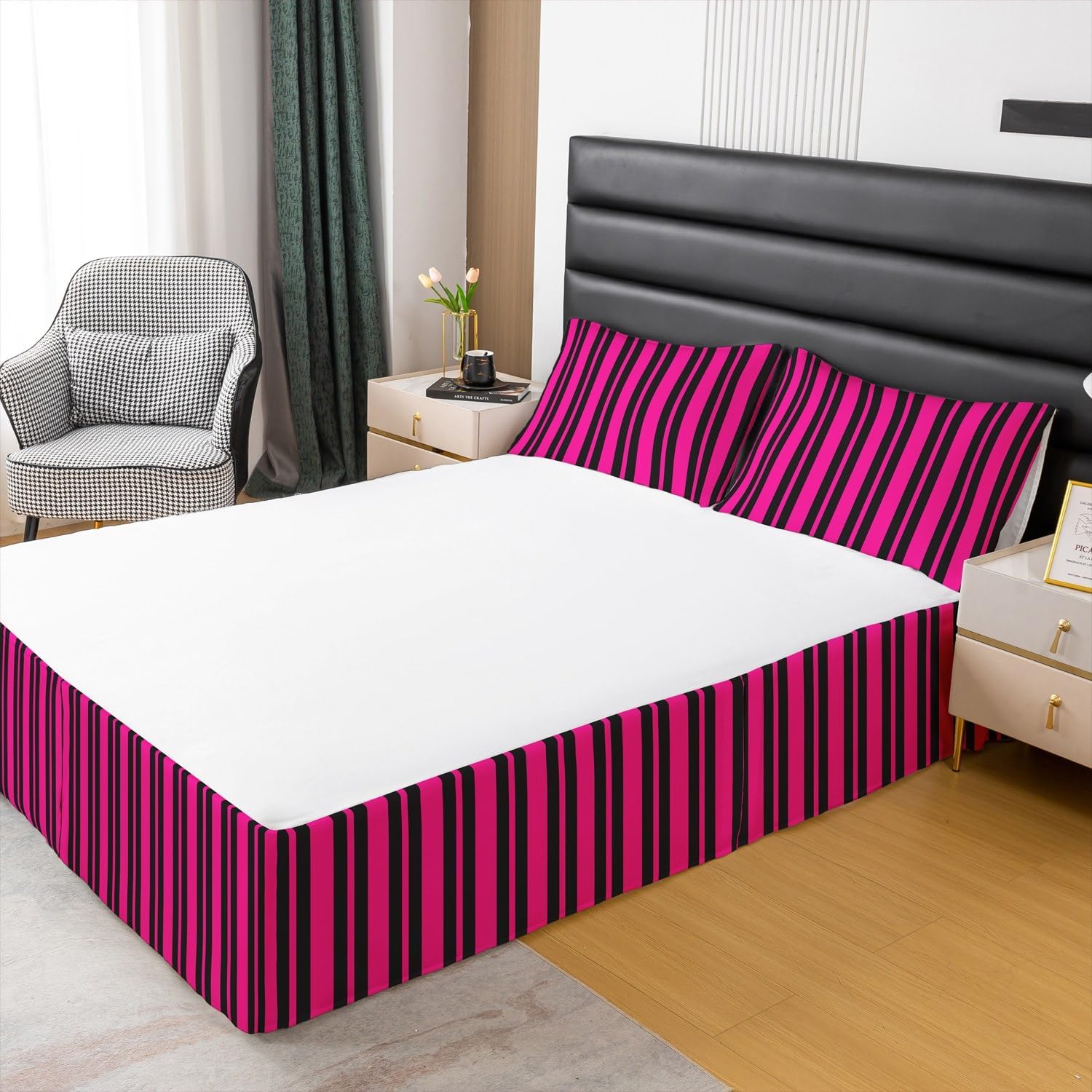 Feelyou Black Stripe Bed Skirt Twin Size with 15 Inch Drop