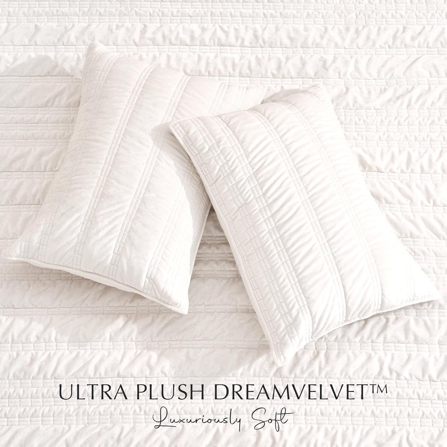 EVERGRACE Velvet Quilt Set Queen Size Ivory White 1