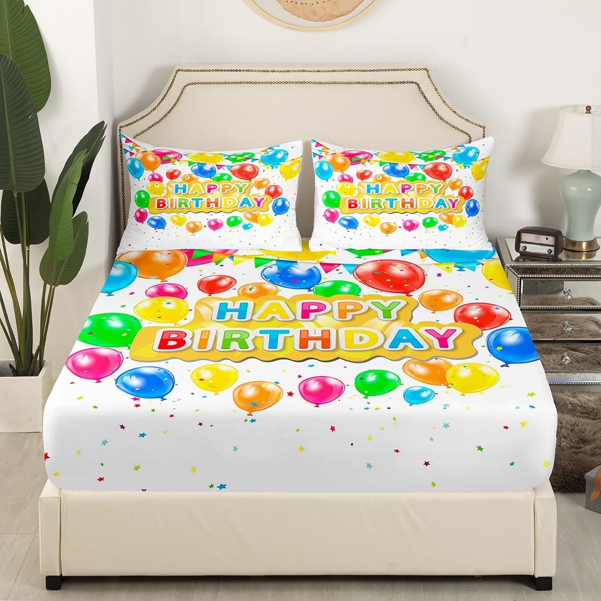 jejeloiu Happy Birthday Balloon Print Sheet Set