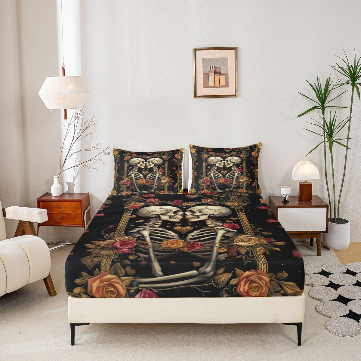 Manfei Twin Size Skeleton Sheet Set with Pillowcase