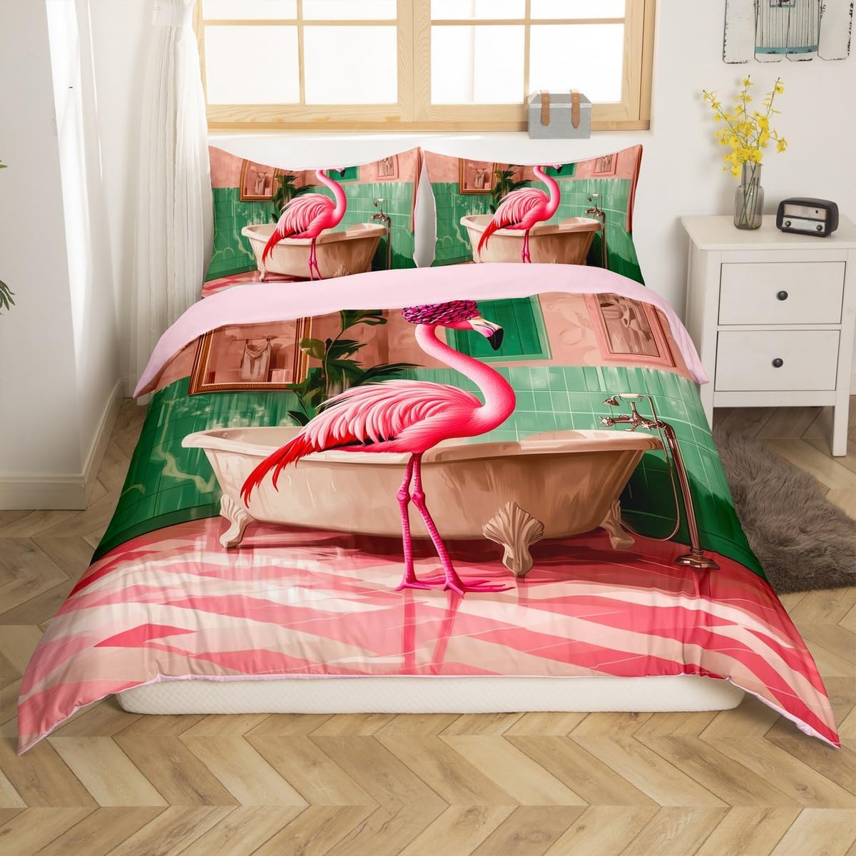Manfei Flamingo Duvet Cover Set Twin Size