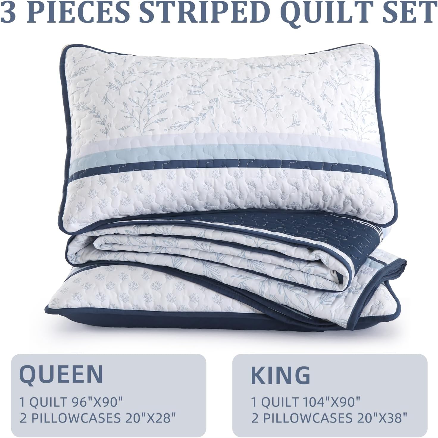 DJY Striped Quilt Set King Size 3 Piece