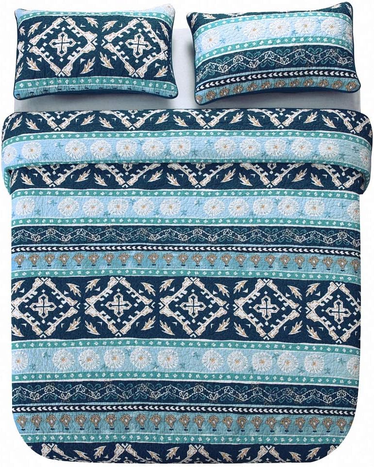NEWLAKE Reversible Patchwork Quilt Set Boho Chic Queen Size