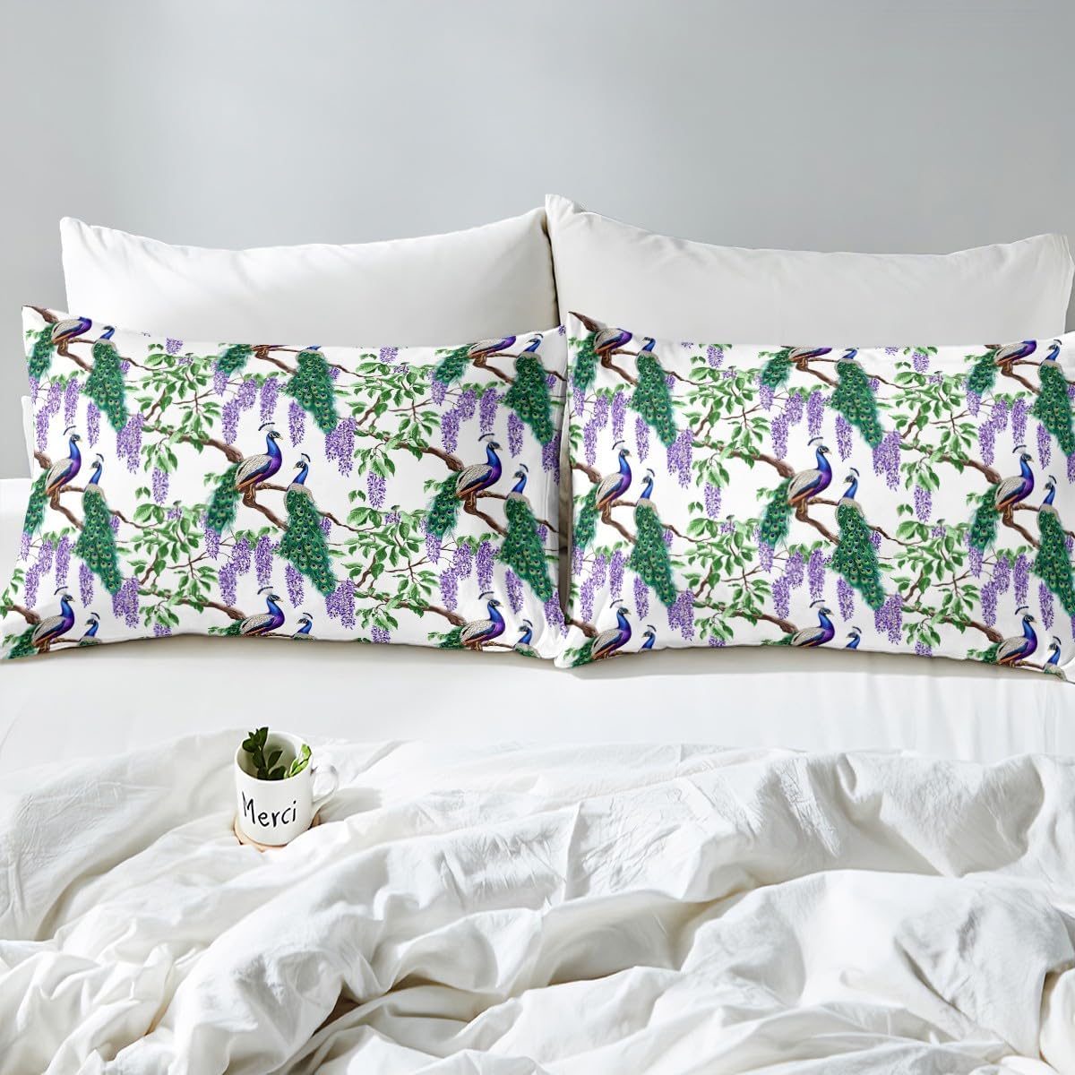 Jejeloiu Peacock King Size Bed Sheet Set