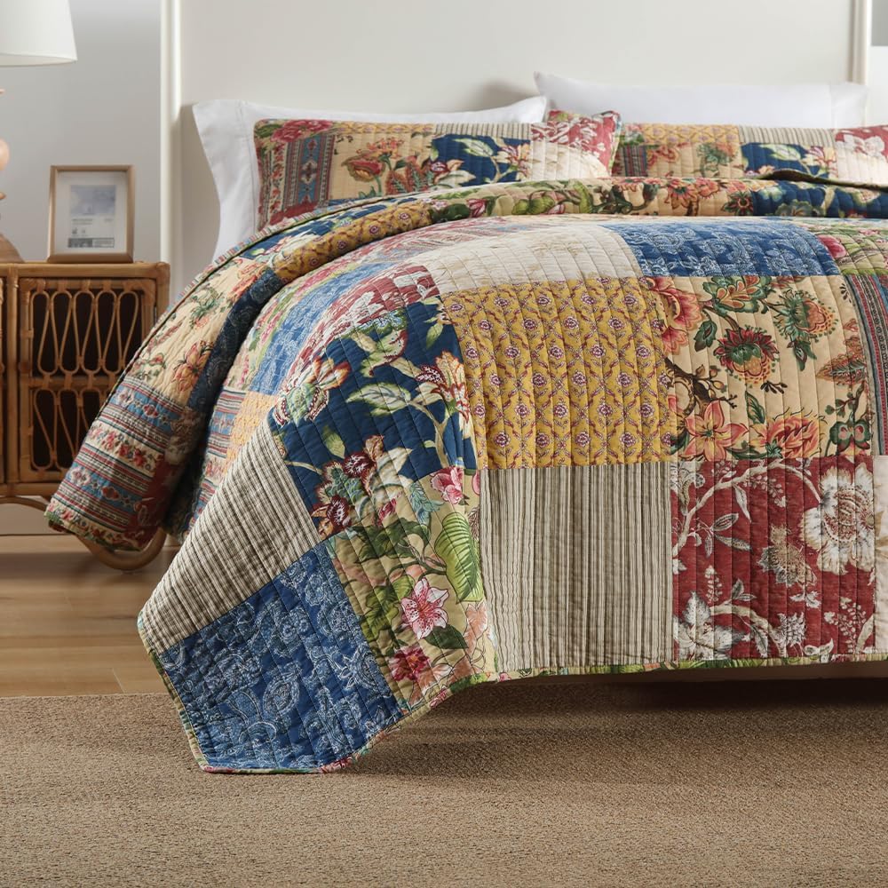 VISIMISI Cotton Patchwork Quilt Set 3 Pieces Reversible King Size