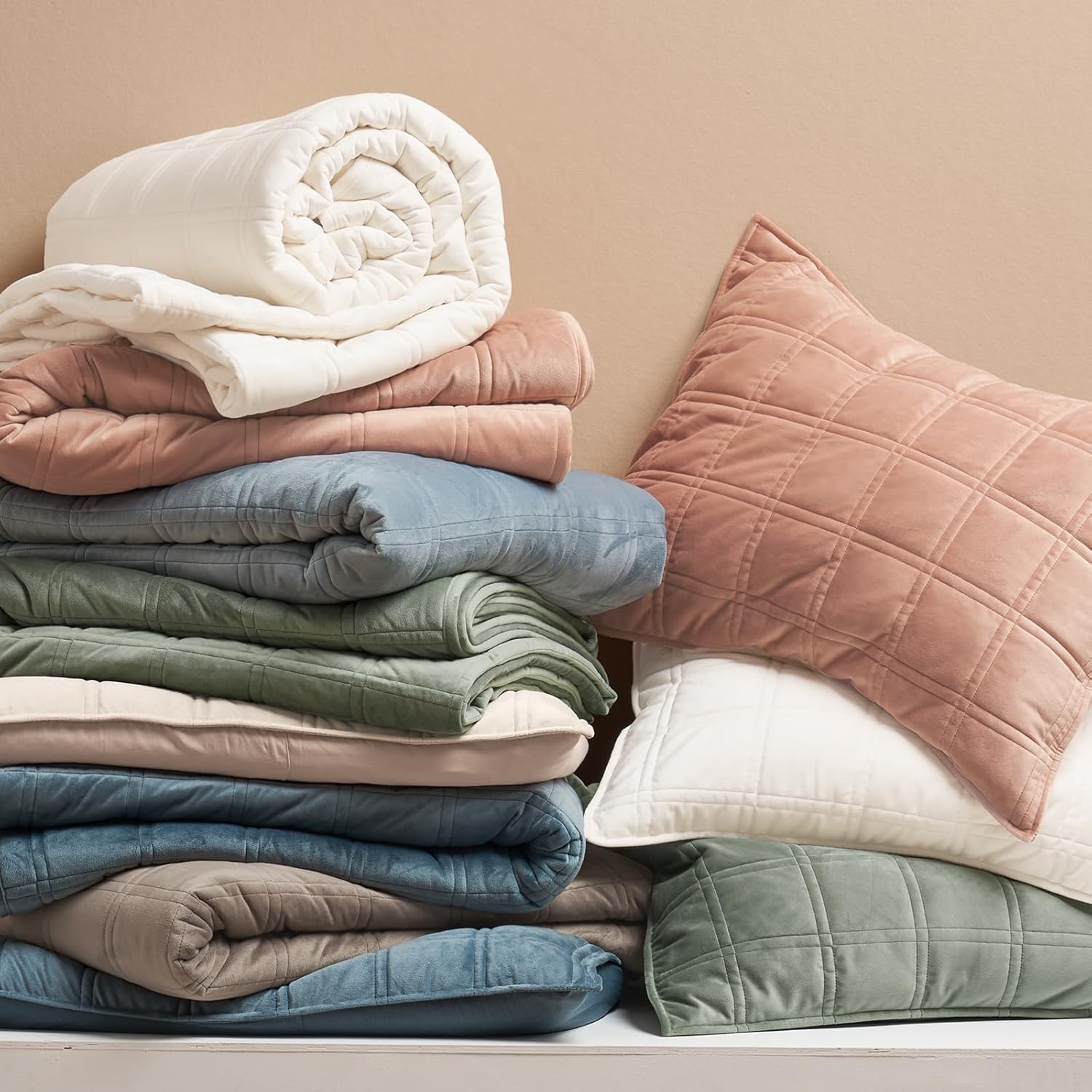 EVERGRACE Velvet Quilt Set 3 Pieces King Size Sage Green