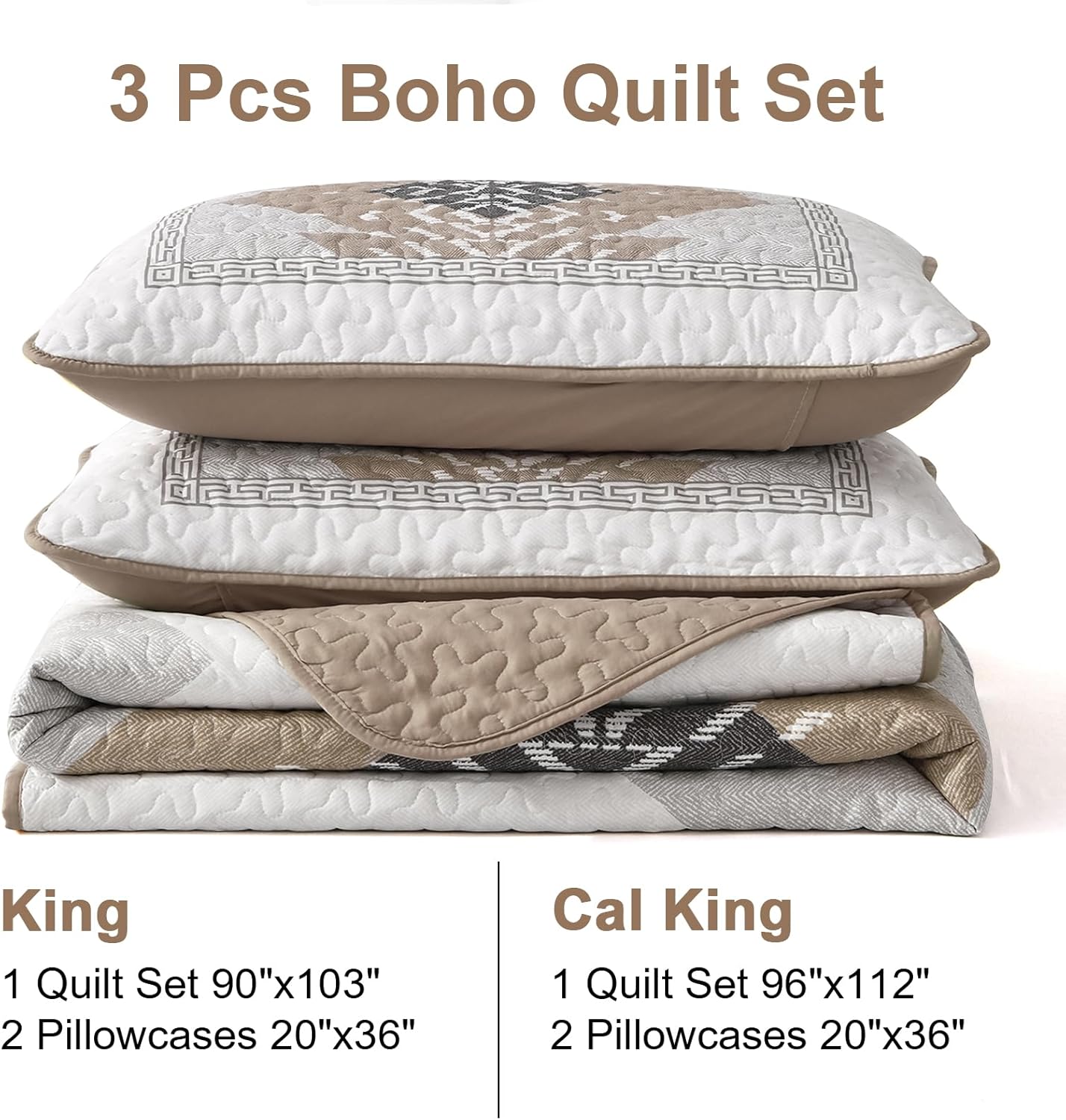 Dintszyayue Khaki Boho Quilt Set 3 Piece California King