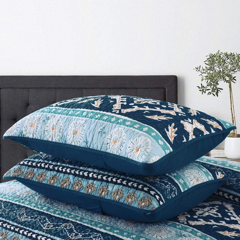 NEWLAKE Reversible Patchwork Quilt Set Boho Chic Queen Size