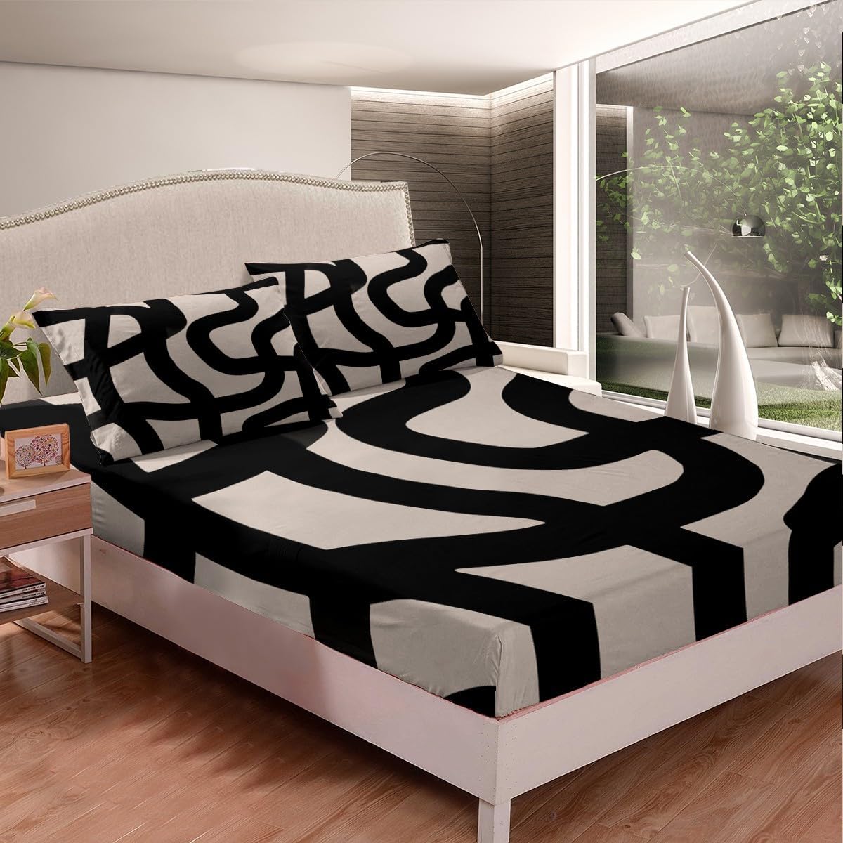 Jejeloiu Modern Geometric Bed Sheet Set King Size