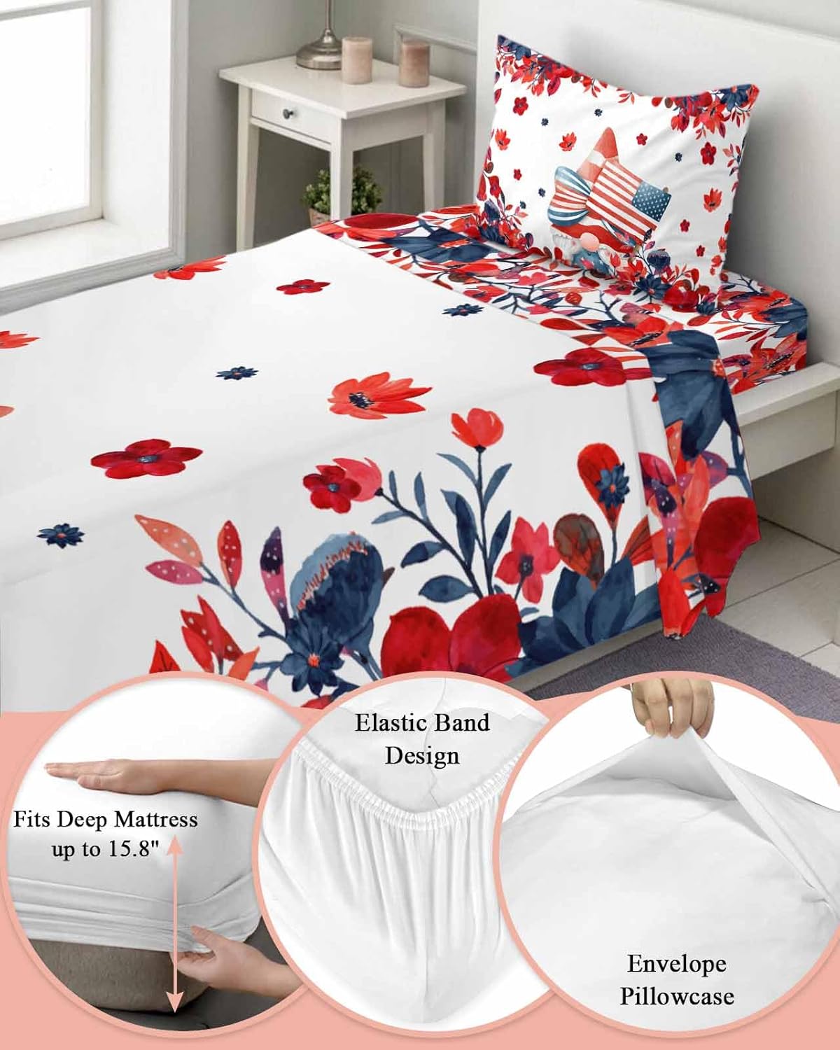 Boanket 4th of July Gnomes Twin XL Sheet Set
