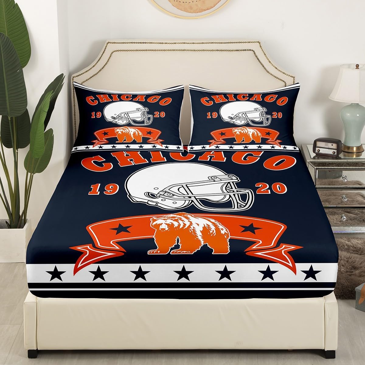 Erosebridal Kids Football King Sheet Set with Bear Pattern