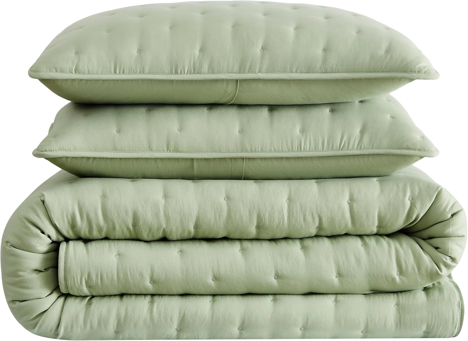 WDCOZY Sage Green Cloud Cal King Quilt Set