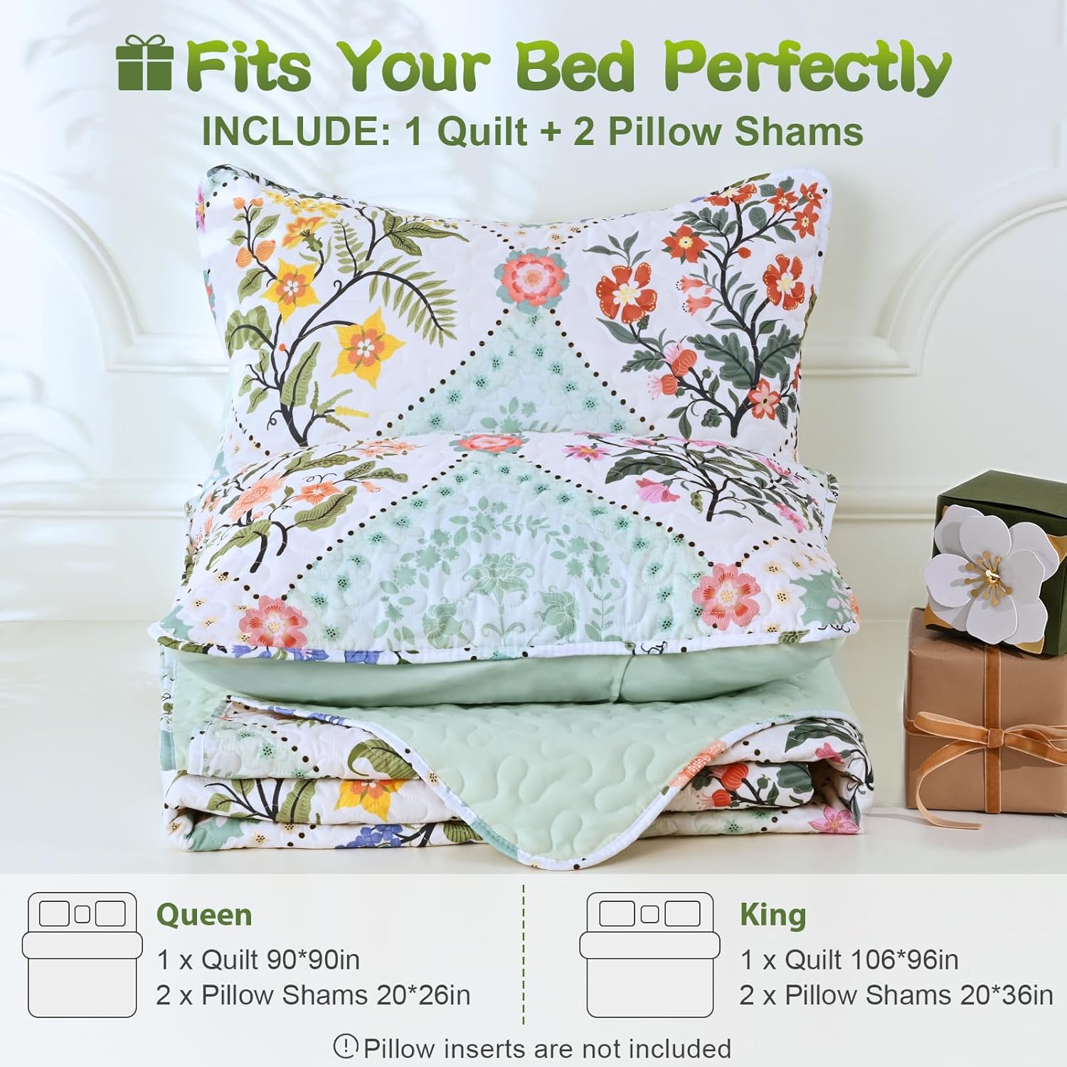 Uspring Queen Size Soybean Fiber Quilt Set with Pillow Shams