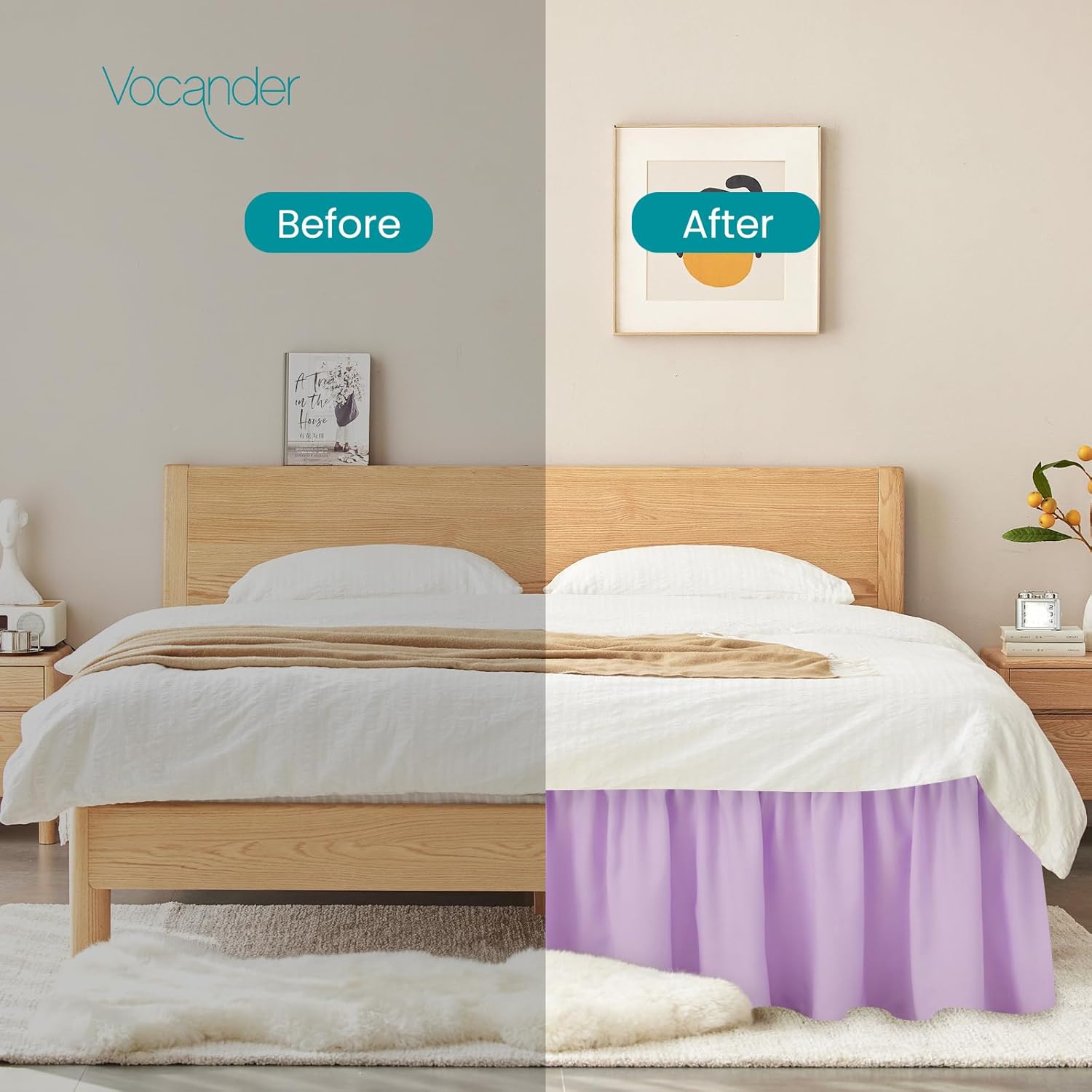 Vocander Purple Twin Bed Skirt 14 Drop with Elastic Ruffles
