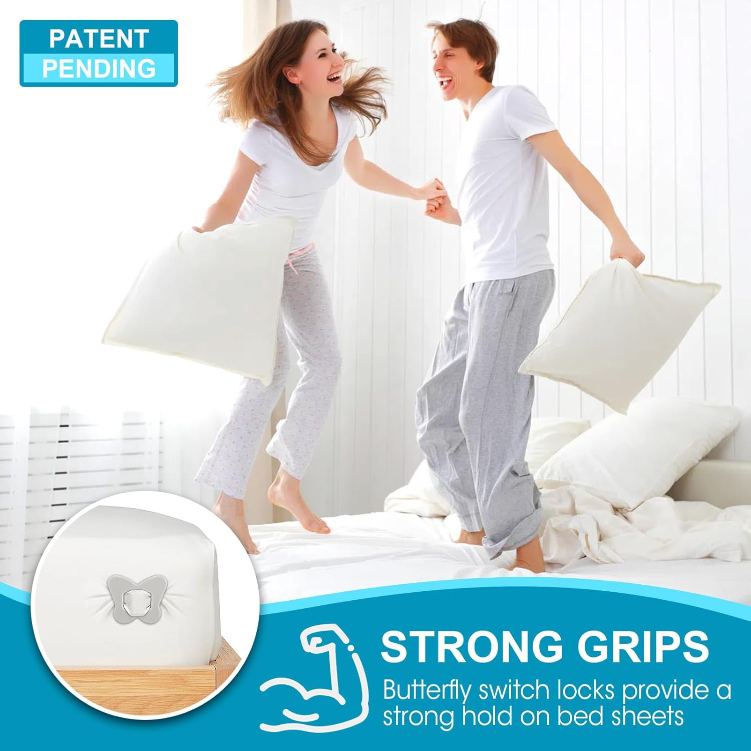 Adjustable Bed Sheet Holder with Patent Lock White