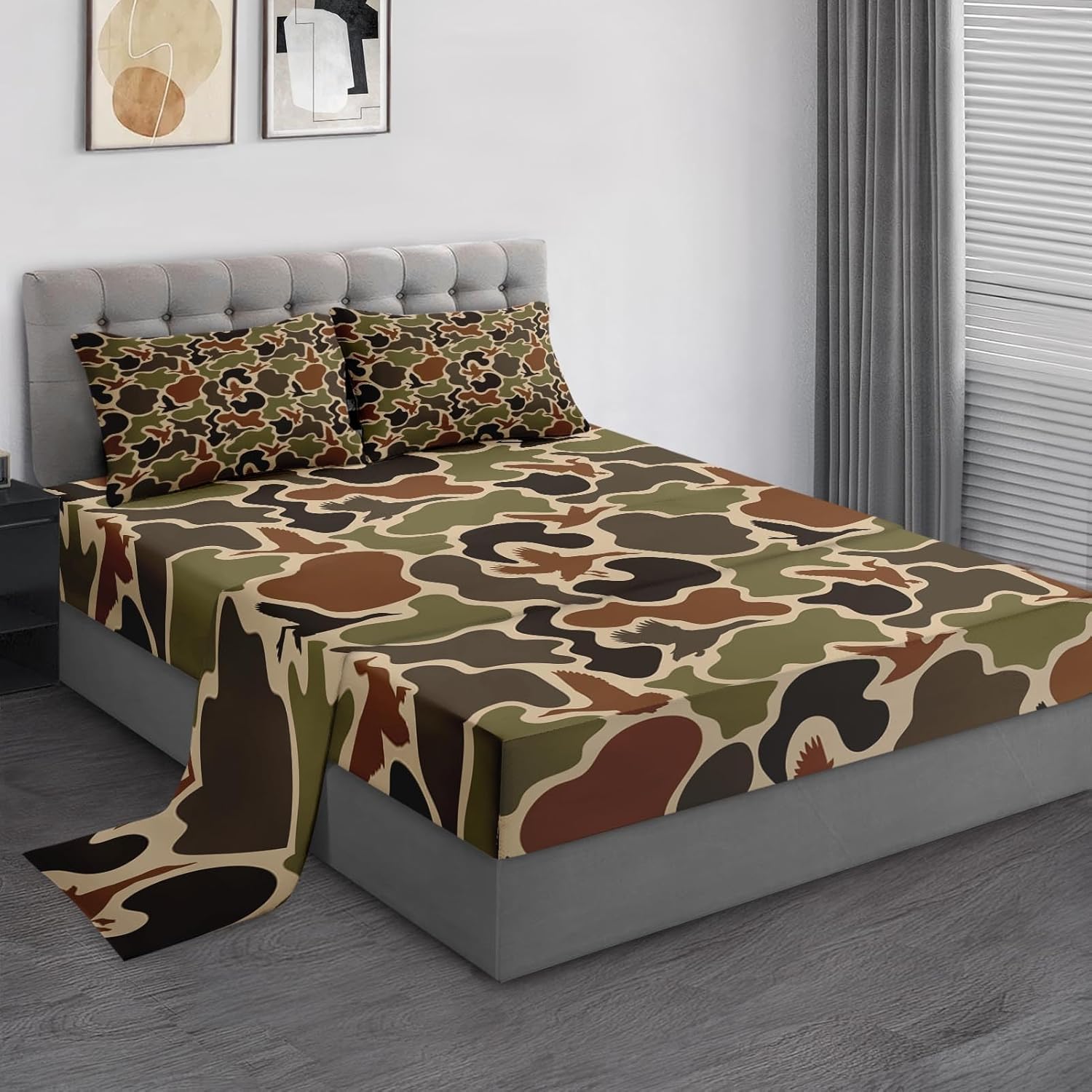 Zzzboro 4 Pcs Fitted Sheet Set King Size Camouflage