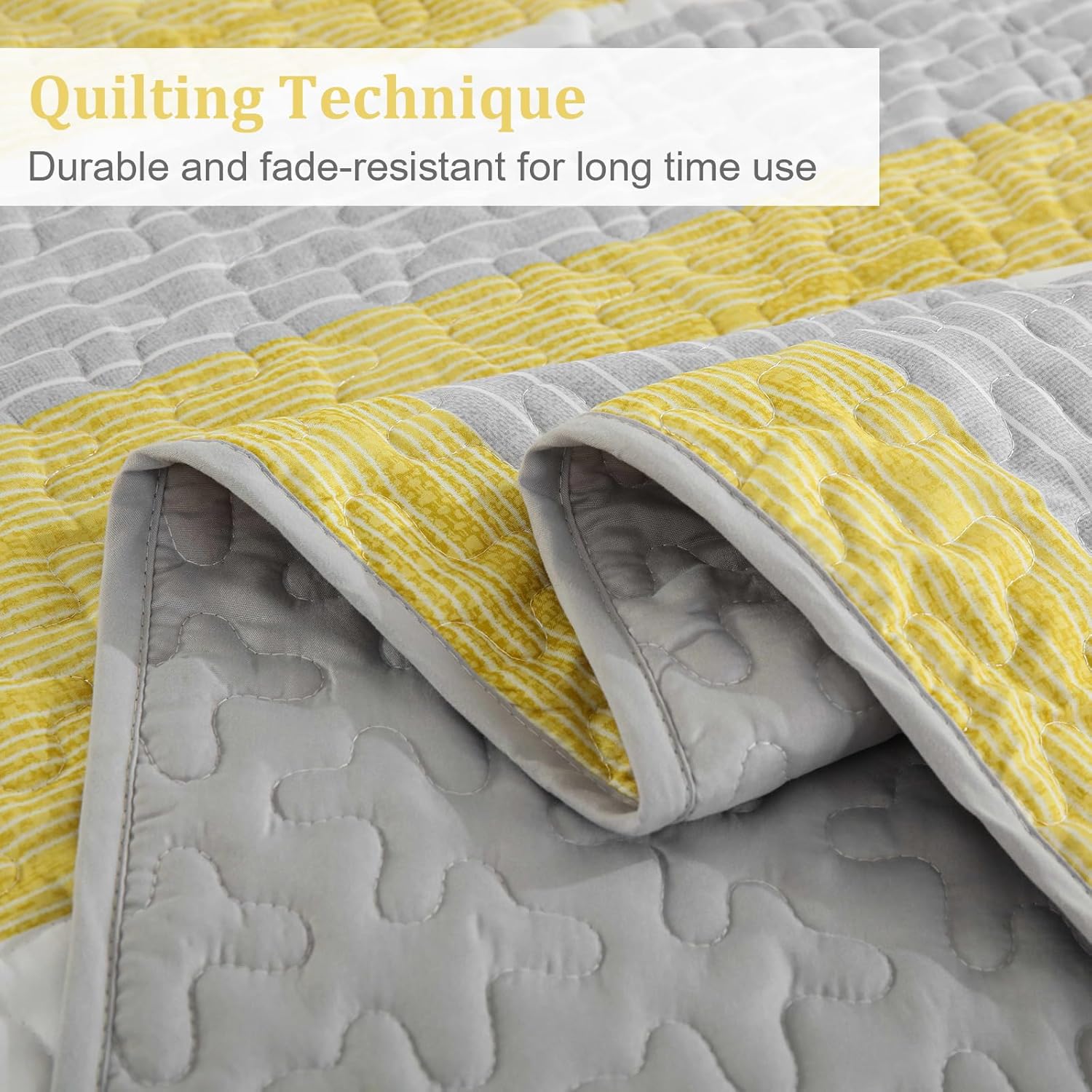 Djoymock Quilt Set Queen Size 3 Piece Fall Striped Bedding Set