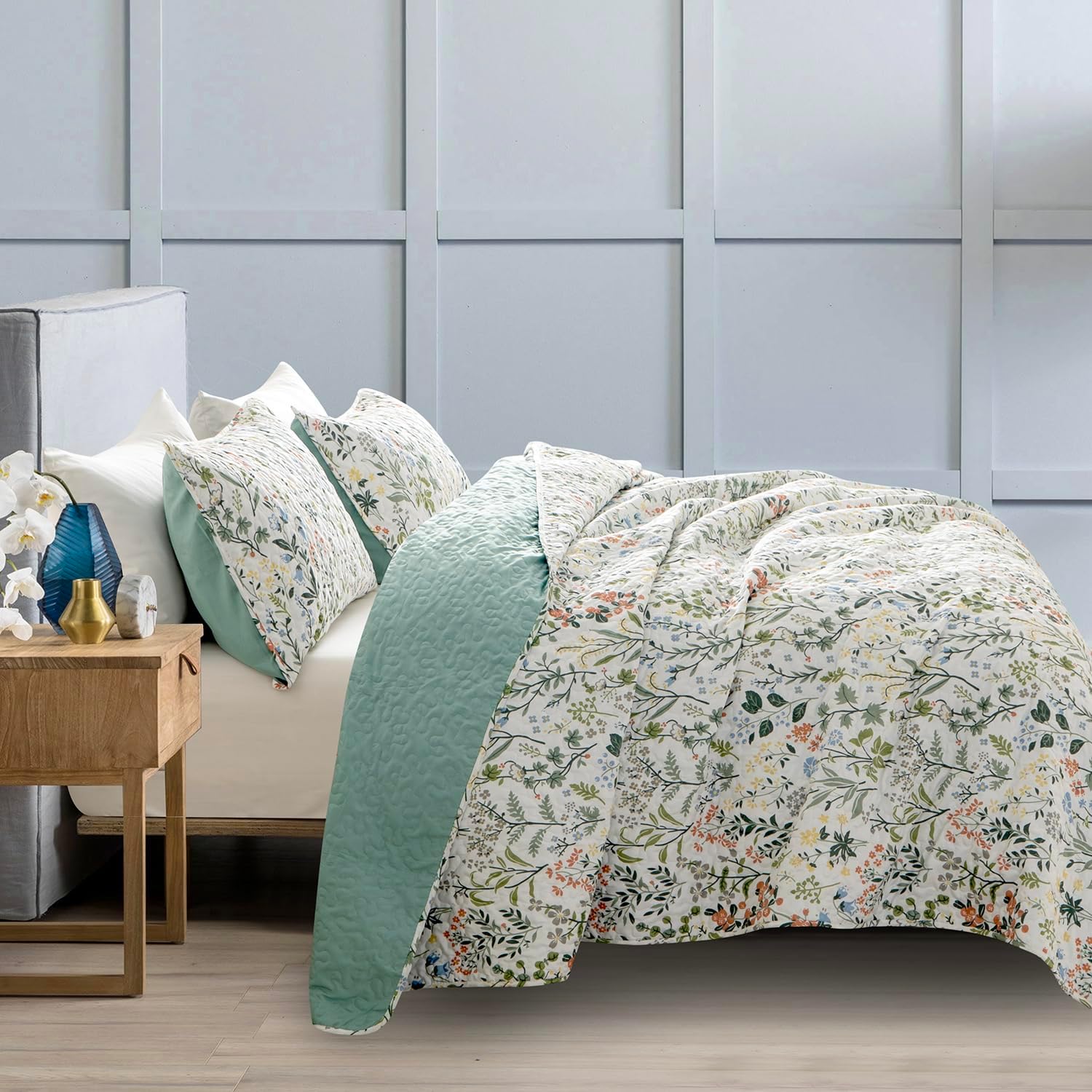 BUPIRD Floral Quilt Set King 3 Pieces