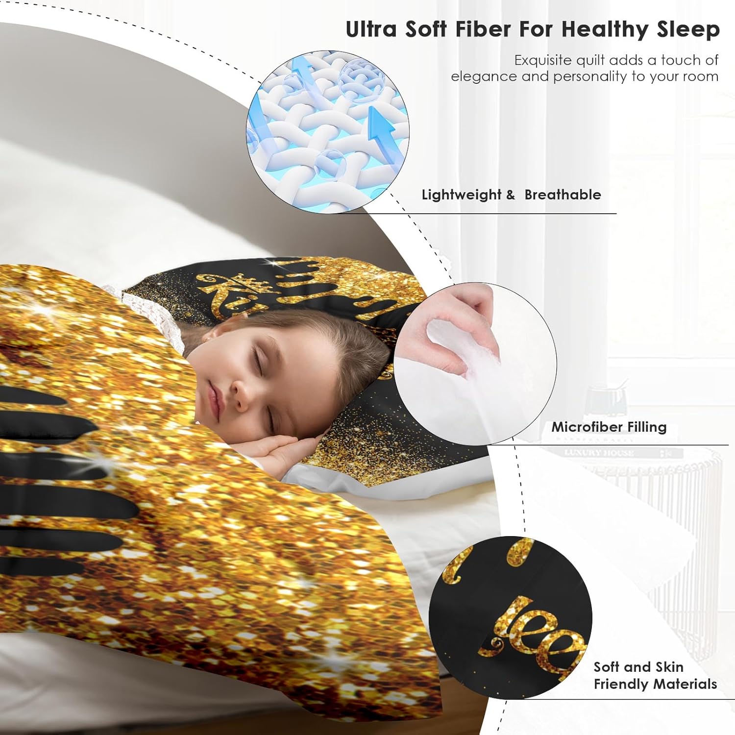Pamnest Comforter Set King Size 3 Pcs Black Gold