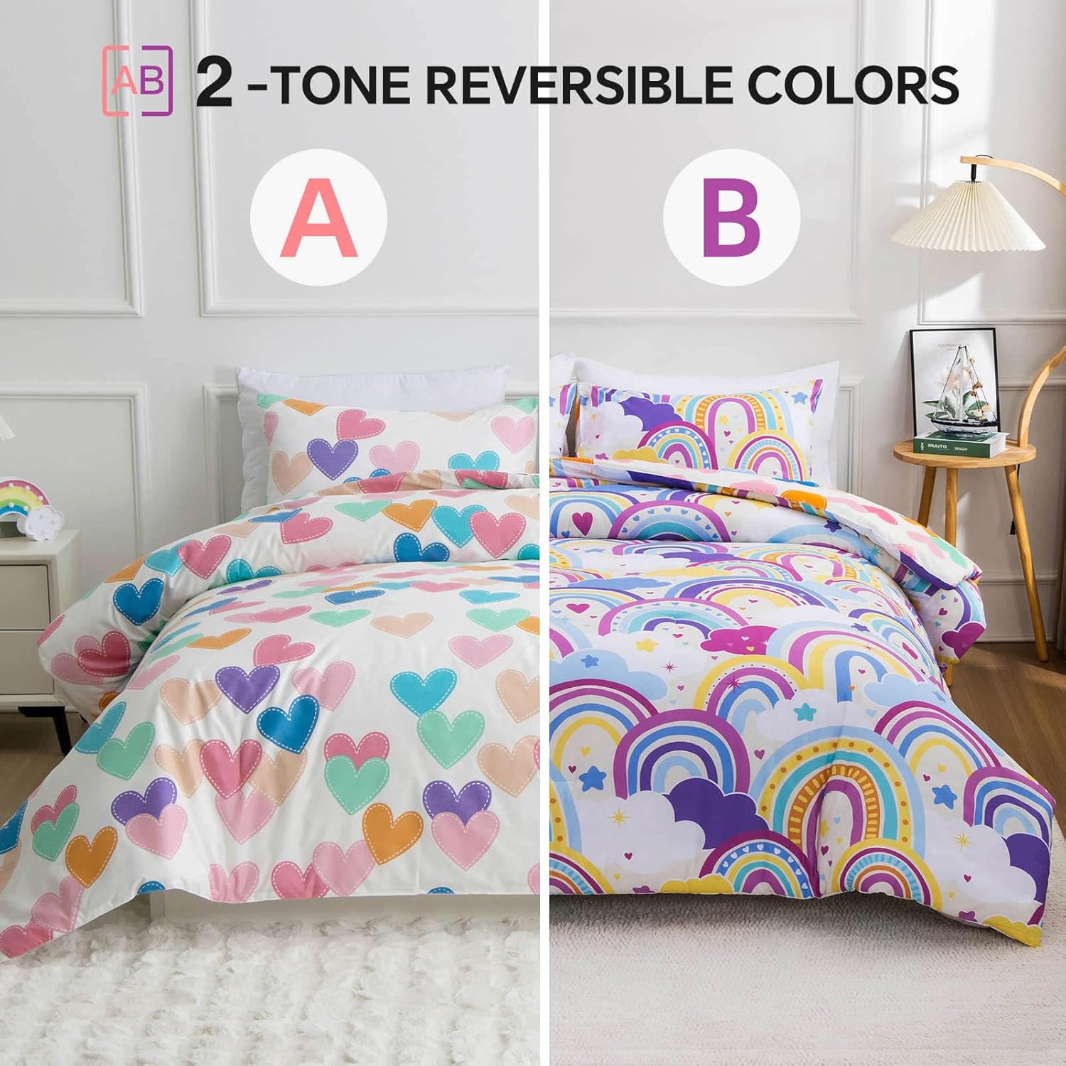 Btargot 5 Piece Light Purple Rainbow Comforter Set for Kids 1