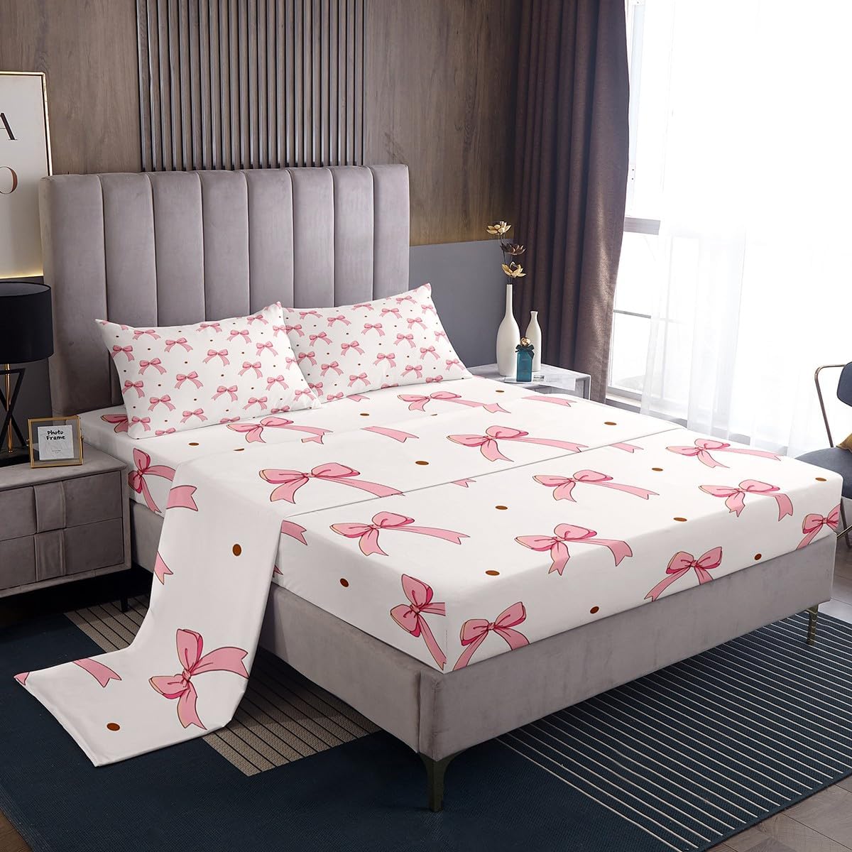 Feelyou Pink Bow Sheet Set for Kids Girl King Size