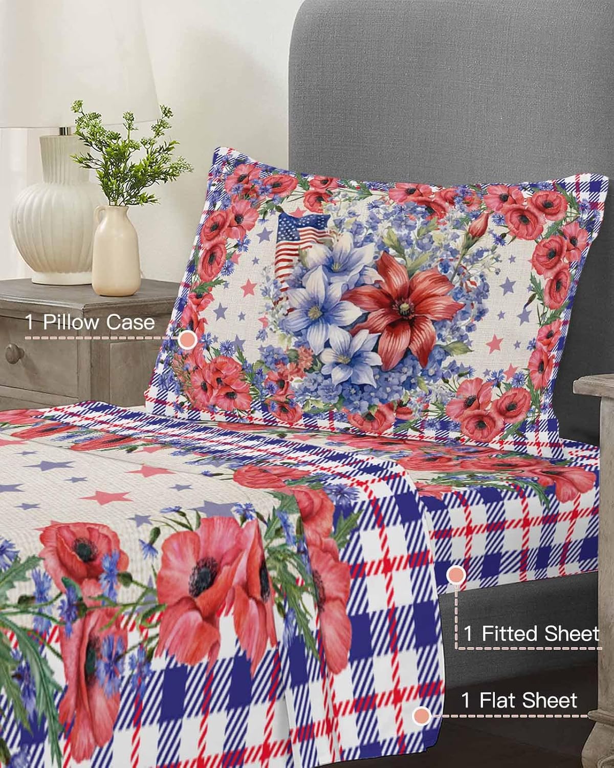 Boanket 4th of July Floral Twin XL Sheet Set 1