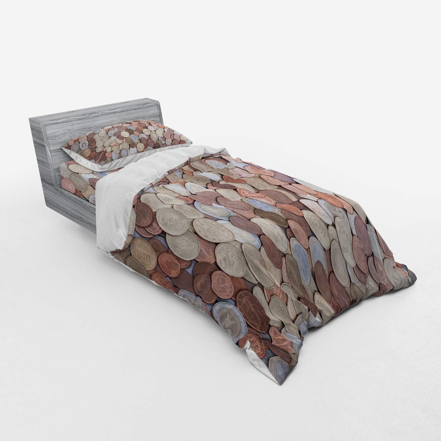 Ambesonne Money Duvet Cover Set Twin XL Umber Grey Yellow
