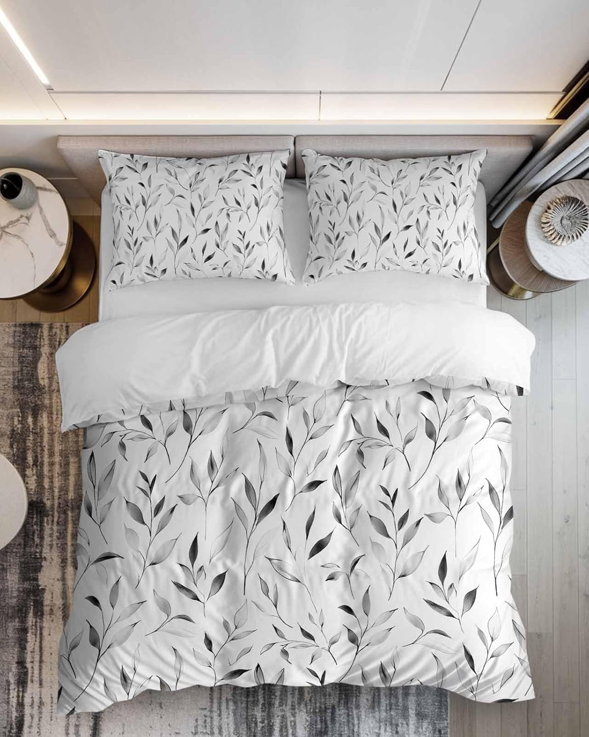 ZOE GARDEN Gray Leaf Bed Duvet Cover Queen Set